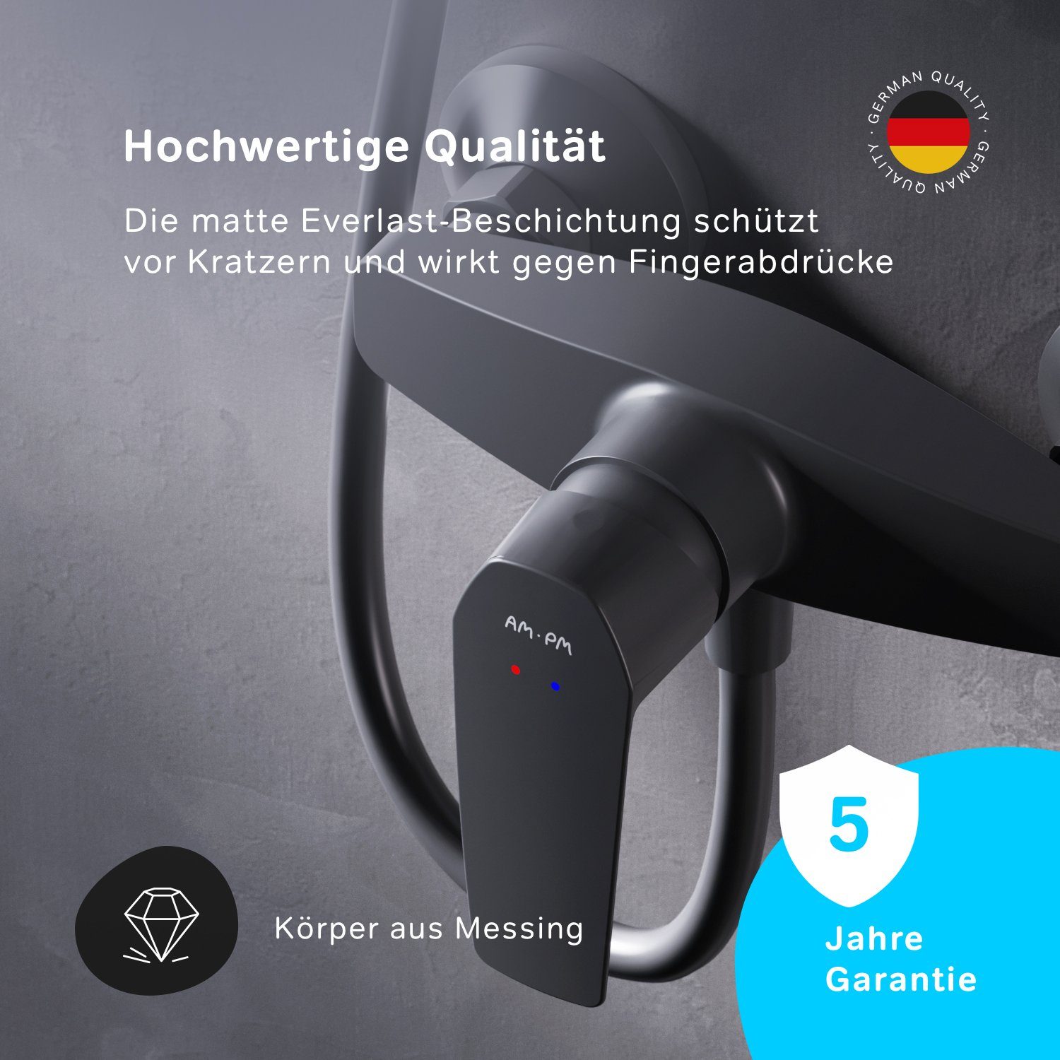 AM.PM Duscharmatur Gem Rückflussverhinderer 35mm Wassersparende, mit geräuscharm Keramikkartusche Schwarz integrierte