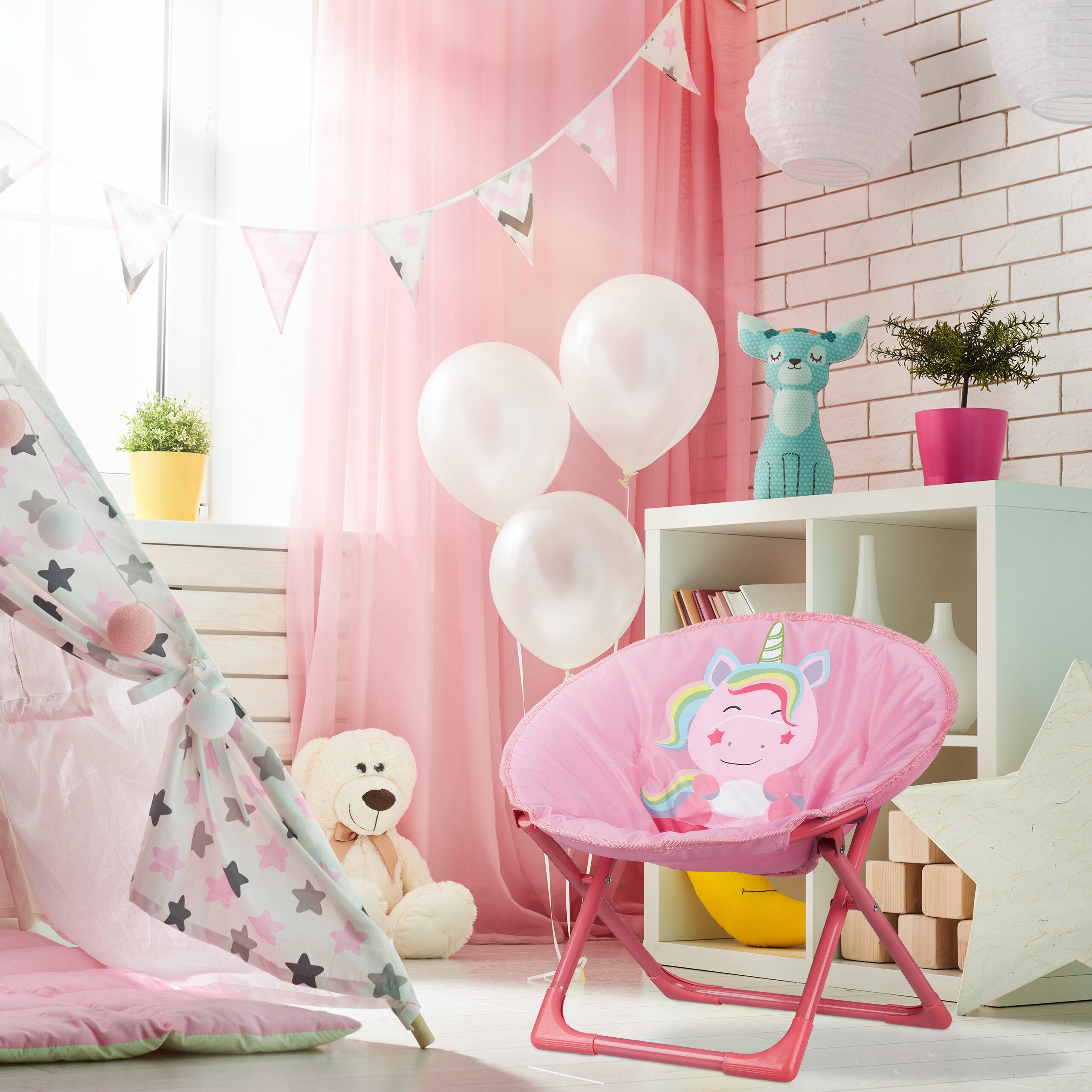 relaxdays Campingstuhl Faltbarer Moonchair für Kinder, Unicorn günstig online kaufen