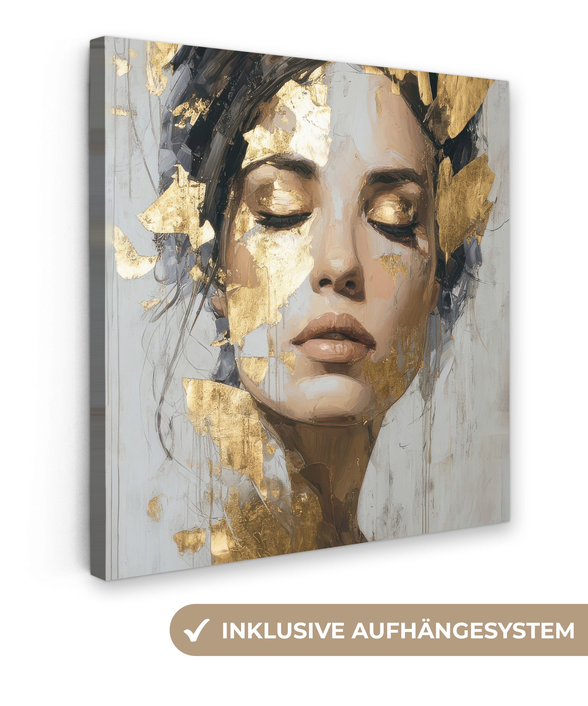 OneMillionCanvasses® Leinwandbild Geschmückt - Frau - Gold - Augen, Fotodruck (1 St), Wandbild, Deko Schlafzimmer Wohnzimmer Flur 20x20 cm