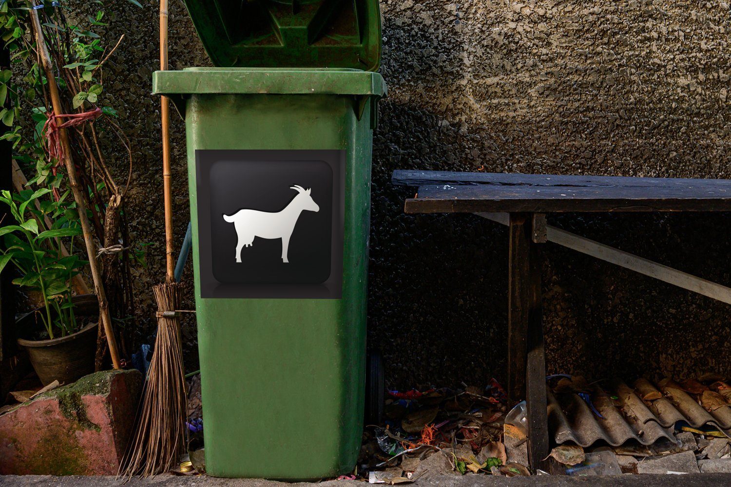 auf Hintergrund Abfalbehälter einer Container, Illustration Ziege St), (1 Wandsticker Mülltonne, schwarzem Mülleimer-aufkleber, MuchoWow Sticker,