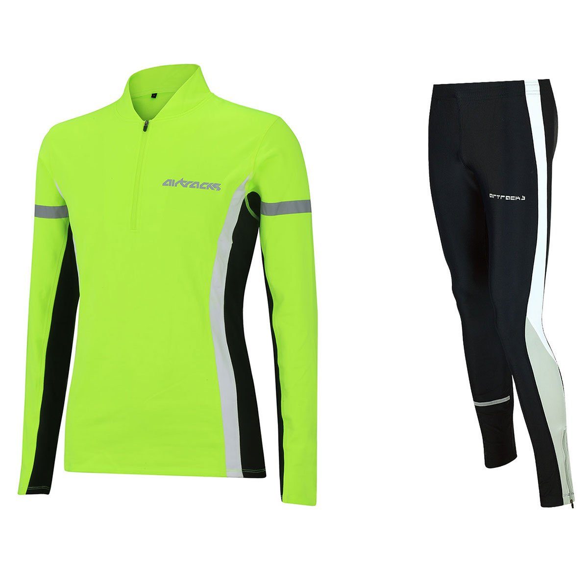 Airtracks Lauftights Damen Thermo Laufset: Laufshirt Langarm + Laufhose Lang (Laufset, 2-tlg) Laufbekleidung mit warme Thermoqualität, bei kaltem Wetter Herbst - Winter » S M L Xl XXL XXXL «