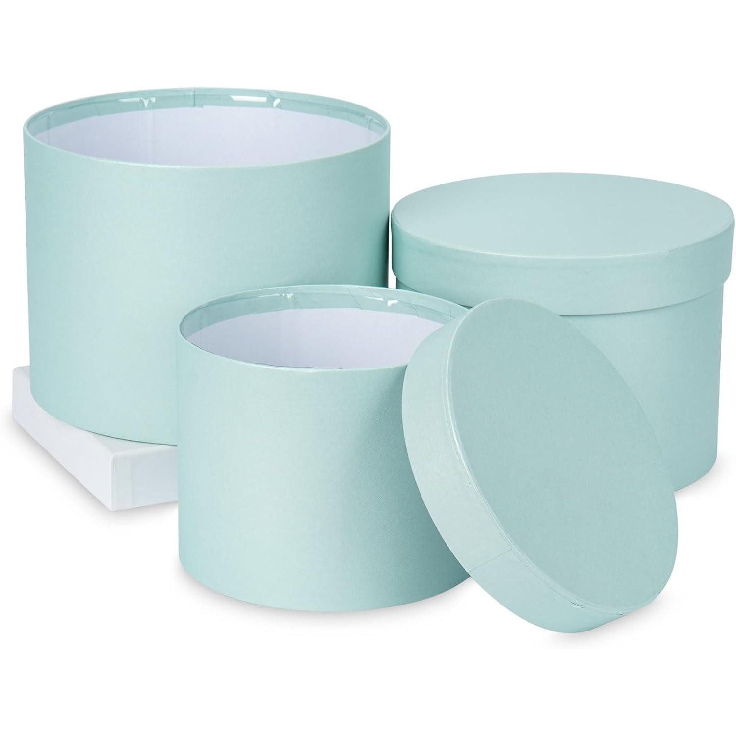 Briful Geschenkbox 3er Set Runde Blumen-Geschenkboxen mit Deckel und Folie, Blau