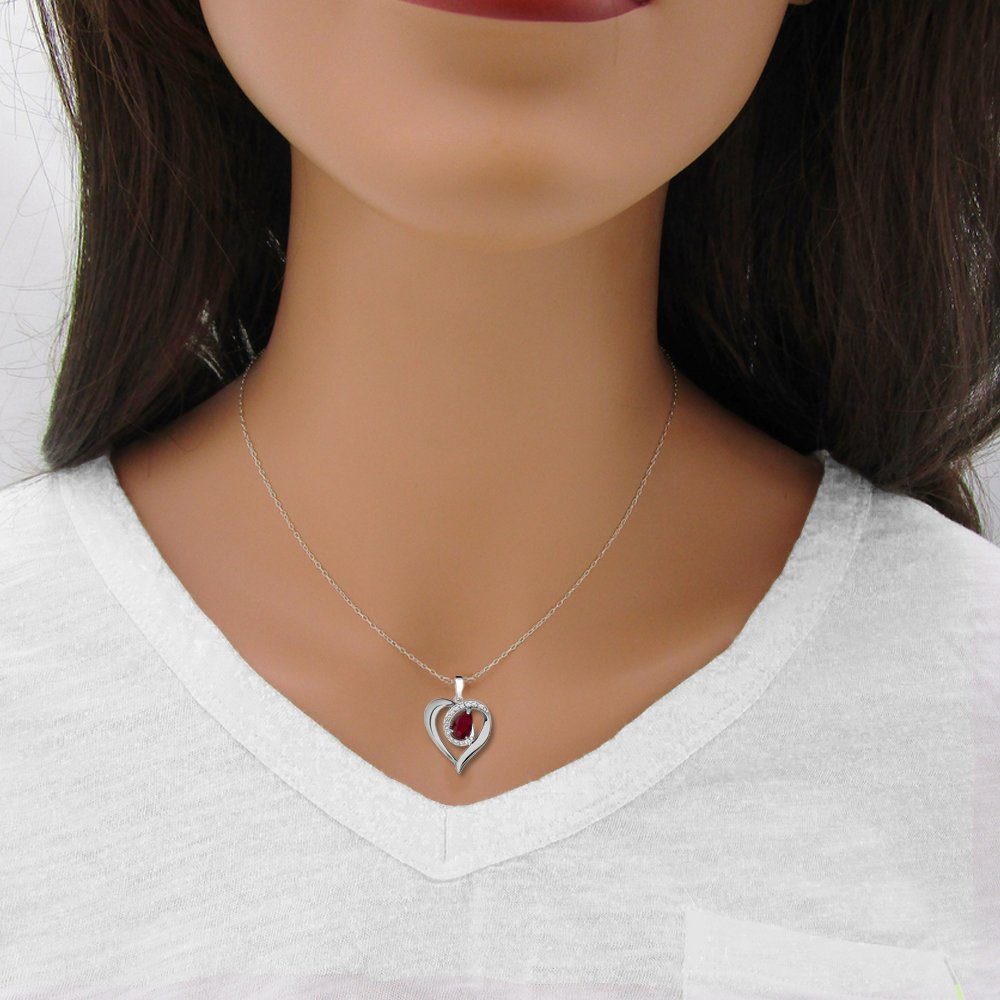 Limana Herzkette echter Rubin rot 925 Sterling Silber Silberkette Halskette Schmuck (mit Tasche u. Dose Kette Herz Anhänger Edelstein Weihnachtsgeschenk), Damenkette Liebe Geschenk für Sie Frauen Damen Freundin Mutter Oma