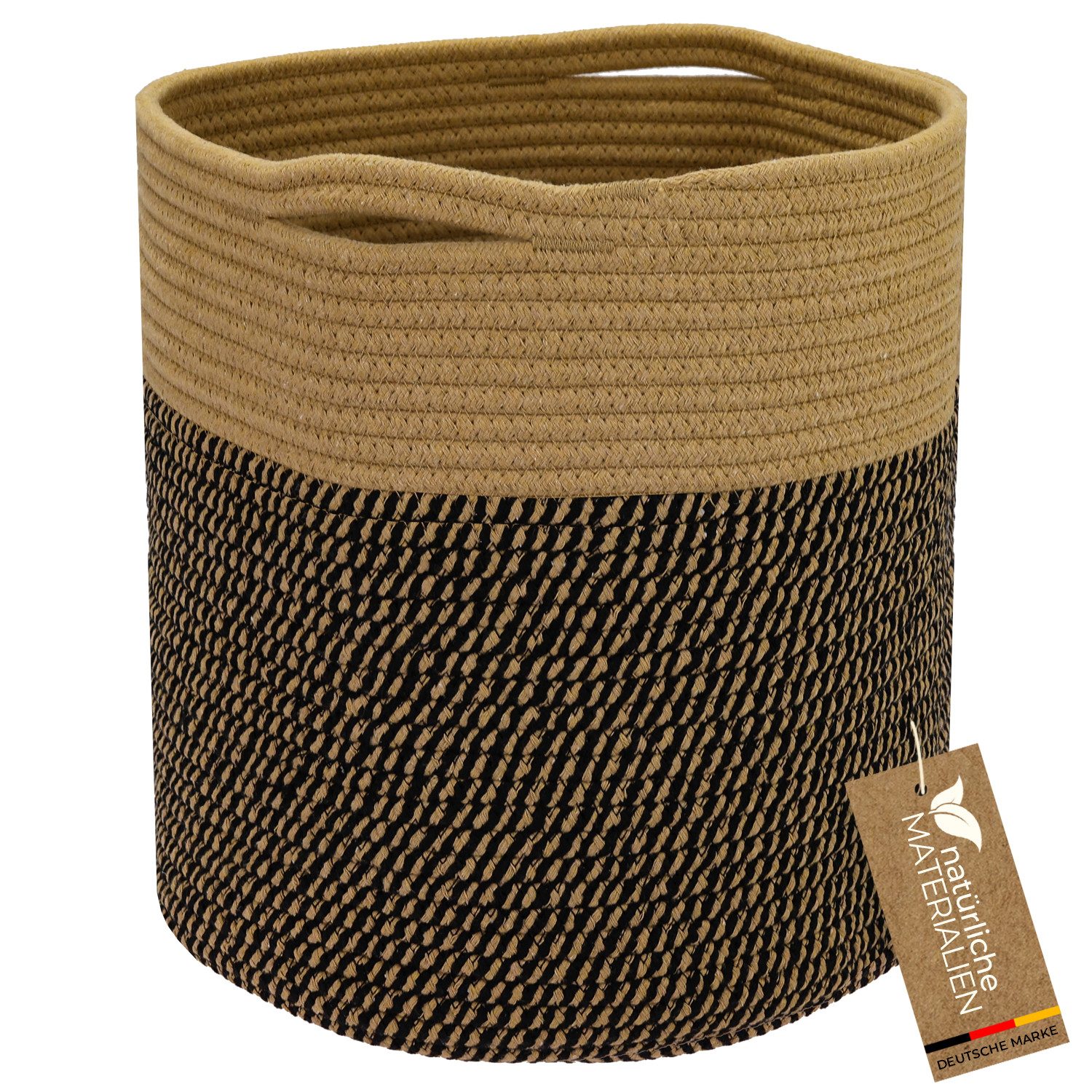 HMF Aufbewahrungskorb Aufbewahrungskorb passend für KALLAX Regal, runder Korb mit versteckten Griffen, 31 x 31 cm, Schwarz-Honig