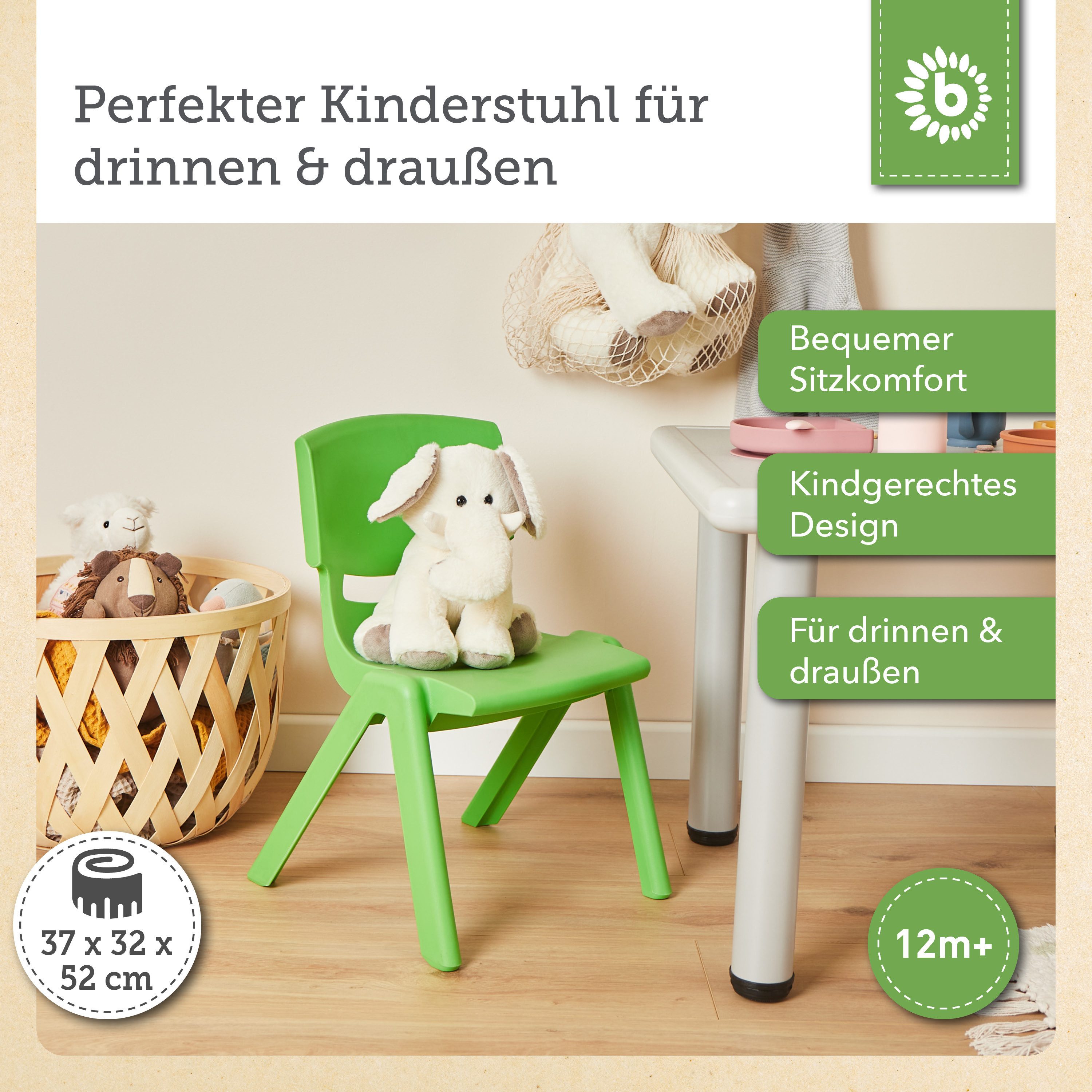 BIECO Stuhl Bieco Kinderstuhl bis 80 kg belastbar, stapelbar & kippsicher S günstig online kaufen
