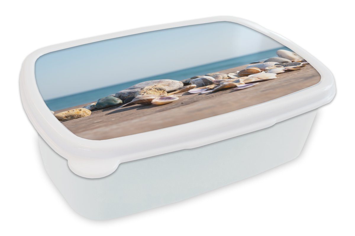 MuchoWow Lunchbox Muscheln - Strand - Meer - Sommer - Sonne, Kunststoff, (2-tlg), Brotbox für Kinder und Erwachsene, Brotdose, für Jungs und Mädchen weiß