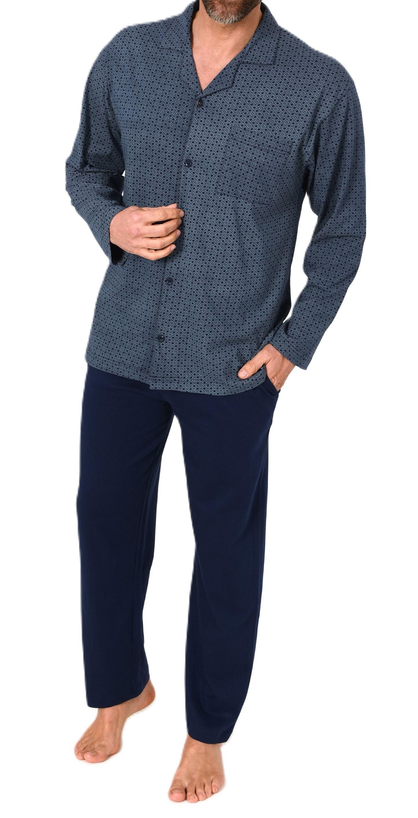 Pyjama Herren Langarm Schlafanzug zum durchknöpfen, auch in Übergrössen