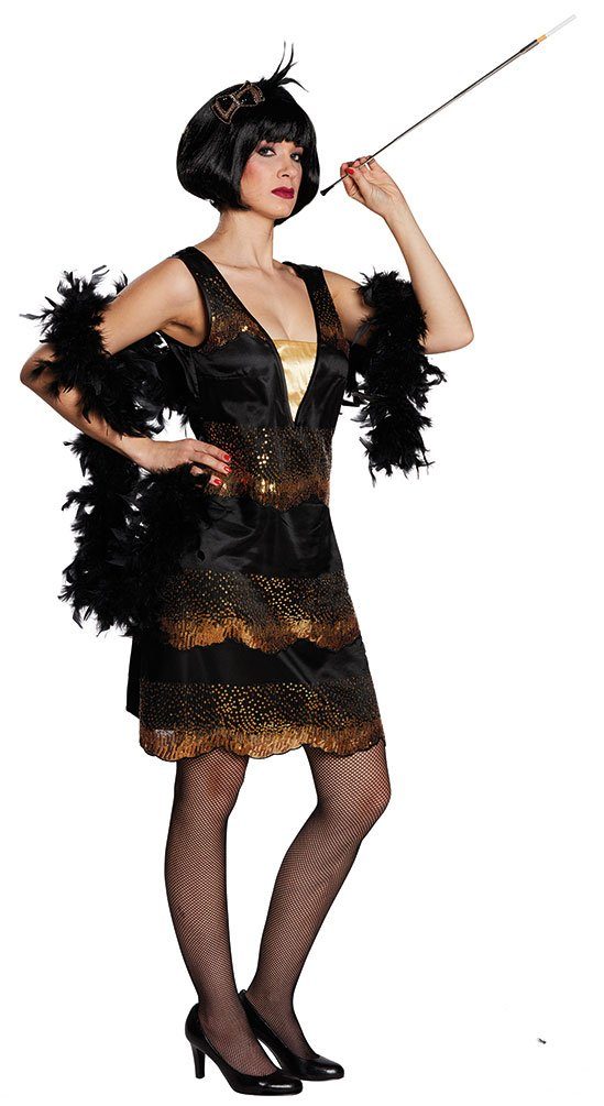 Karneval-Klamotten Kostüm 20er Jahre Damen Charleston Kleid schwarz gold, Flapper Gangsterbraut Damenkostüm 1920 Great Gatsby Outfit