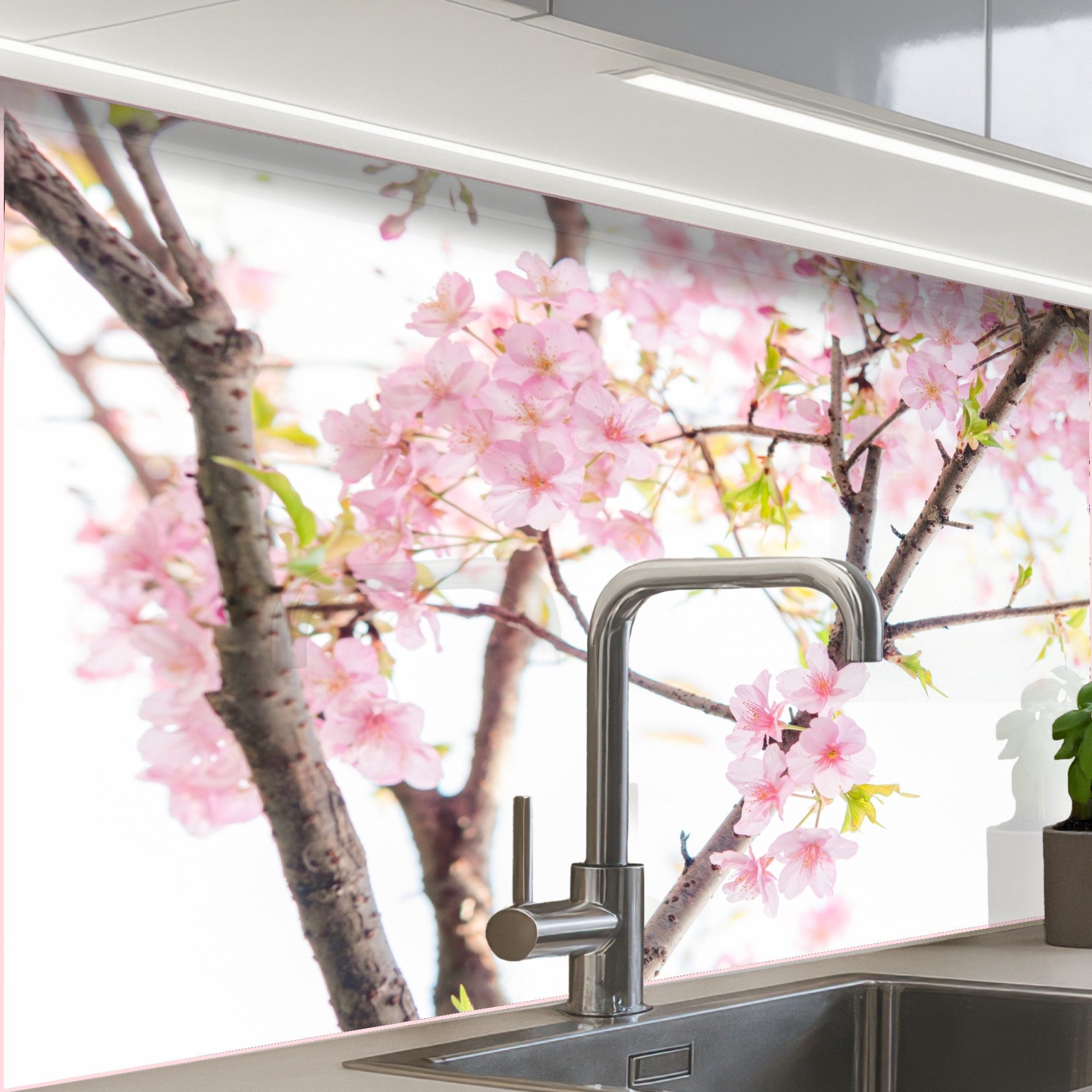 KitchenYeah Küchenrückwand selbstklebend Kirschblüte - Rosa - Blumen - Sakura - Natur, (1-tlg), Spritzschutz, Küche, Rückwand, Küchenwand, Küchenfront, 80x60 cm
