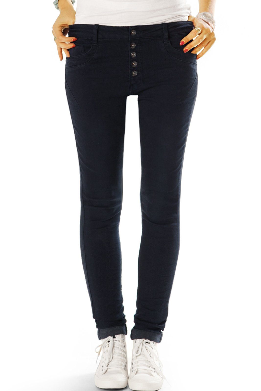 be styled Röhrenjeans Röhrige low waist Jeanshose mit langer Knopfleiste - Damen - j41g mit Stretch-Anteil, 5-Pocket-Style, skinny, eng, low waist, hüftig schwarz