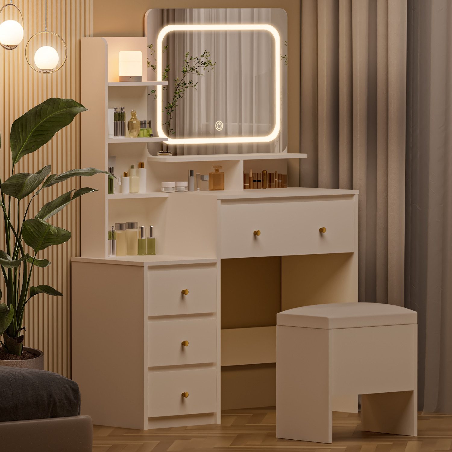 Lexzurn Schminktisch Schminktisch mit LED-Beleuchtung, Kosmetiktisch mit Sp günstig online kaufen