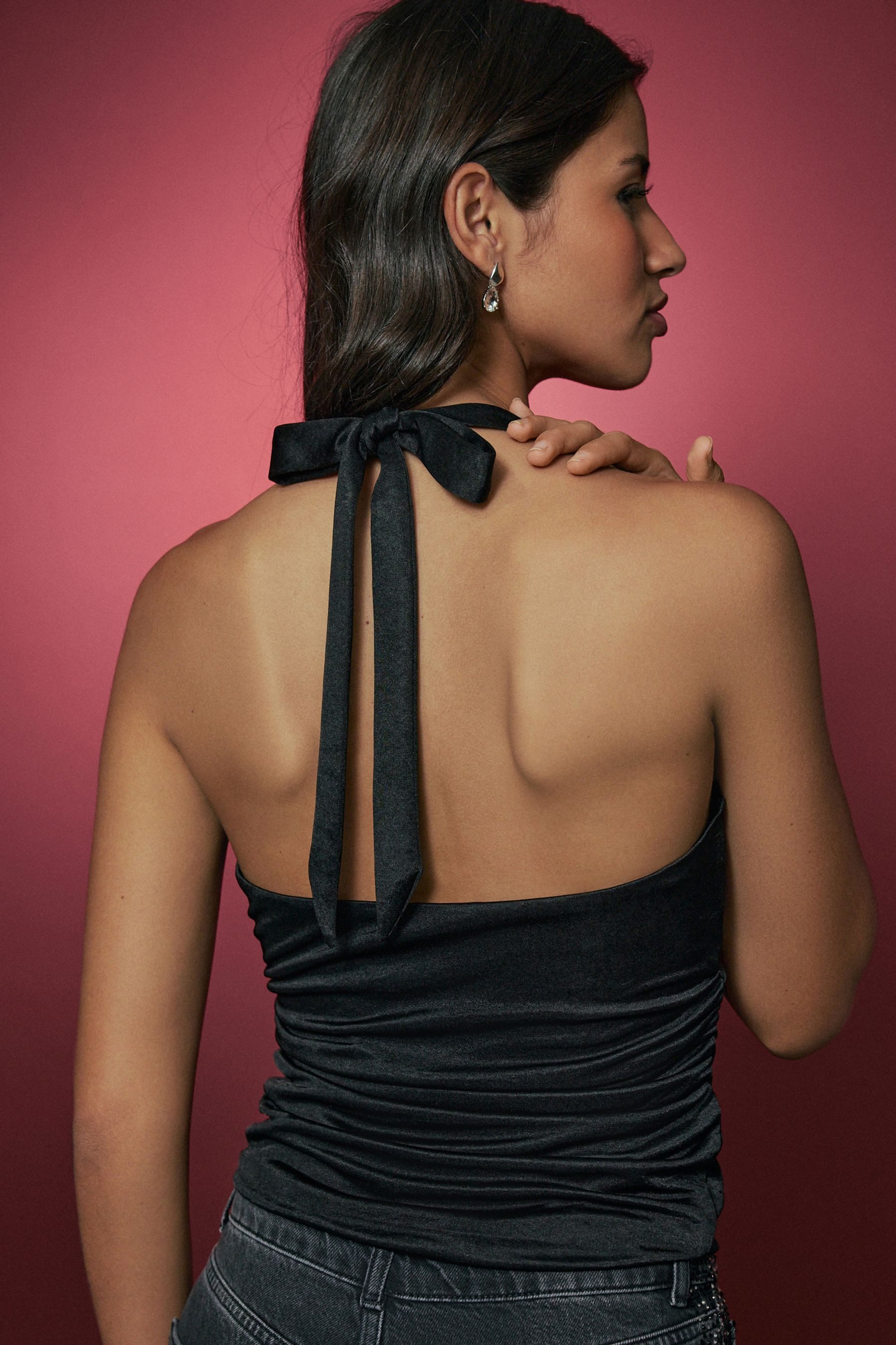 Next Kurzarmbluse Satin-Neckholder-Top (1-tlg) günstig online kaufen