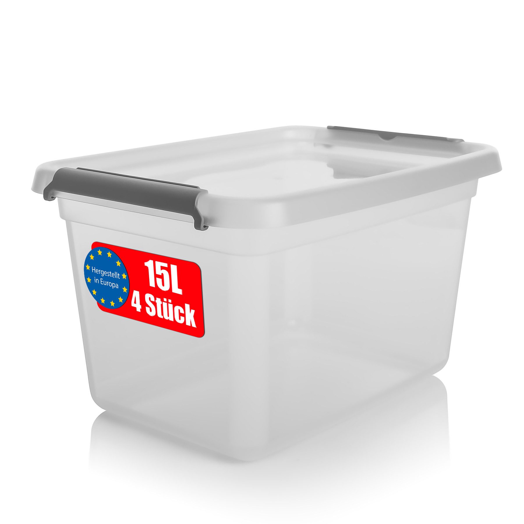 Aufbewahrungsbox 4 Stück 15 L Aufbewahrungsbox mit Deckel transparent BPA- frei