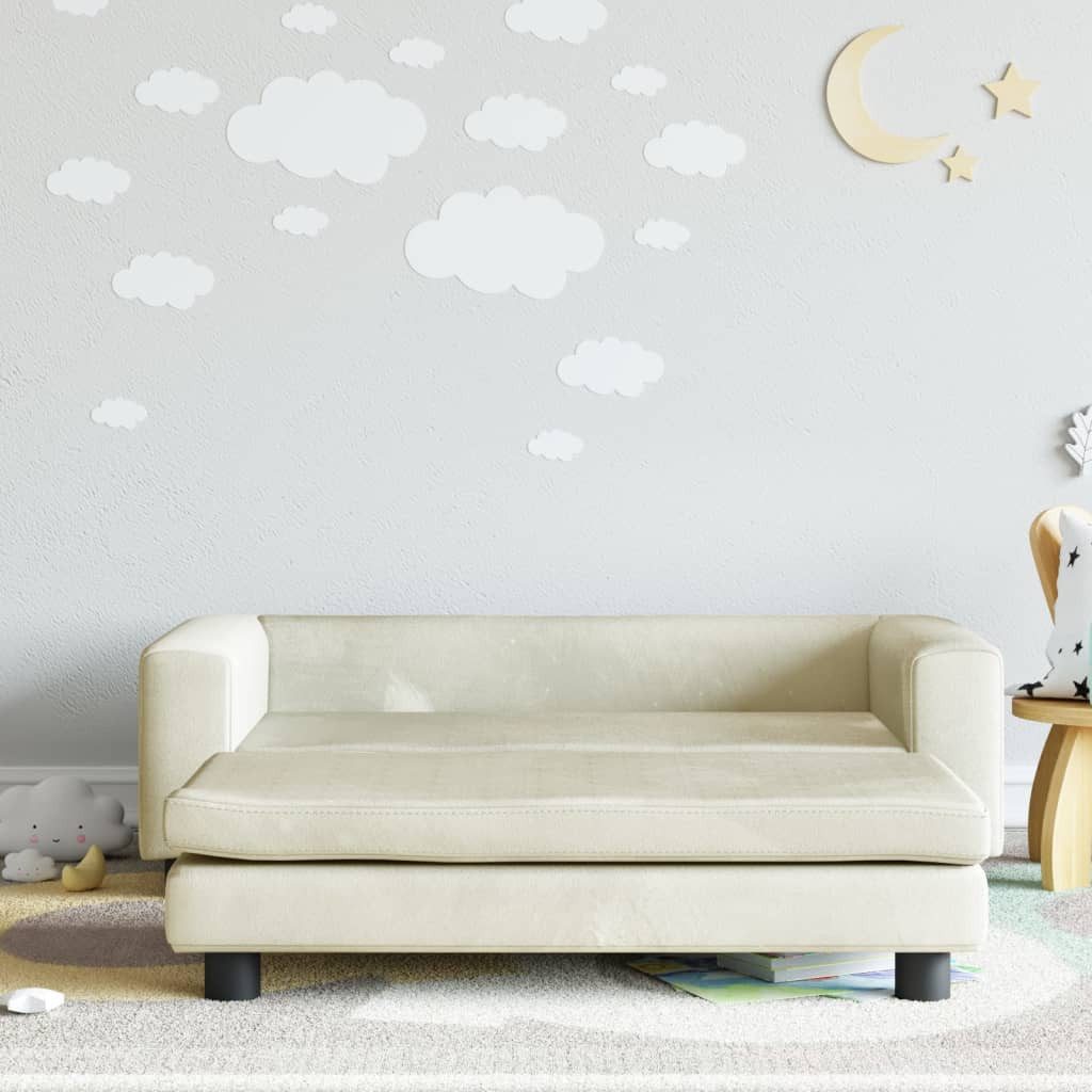 vidaXL Kindersofa NA Kindersofa mit Hocker Creme 100x50x30 cm Samt Kindercouch Kindermöb