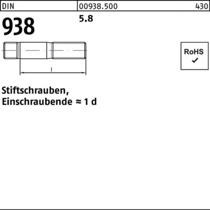 Reyher Stiftschraube 100er Pack Stiftschraube DIN 938 M8x 16 5.8 100 StückDIN 938 5.8 Stif