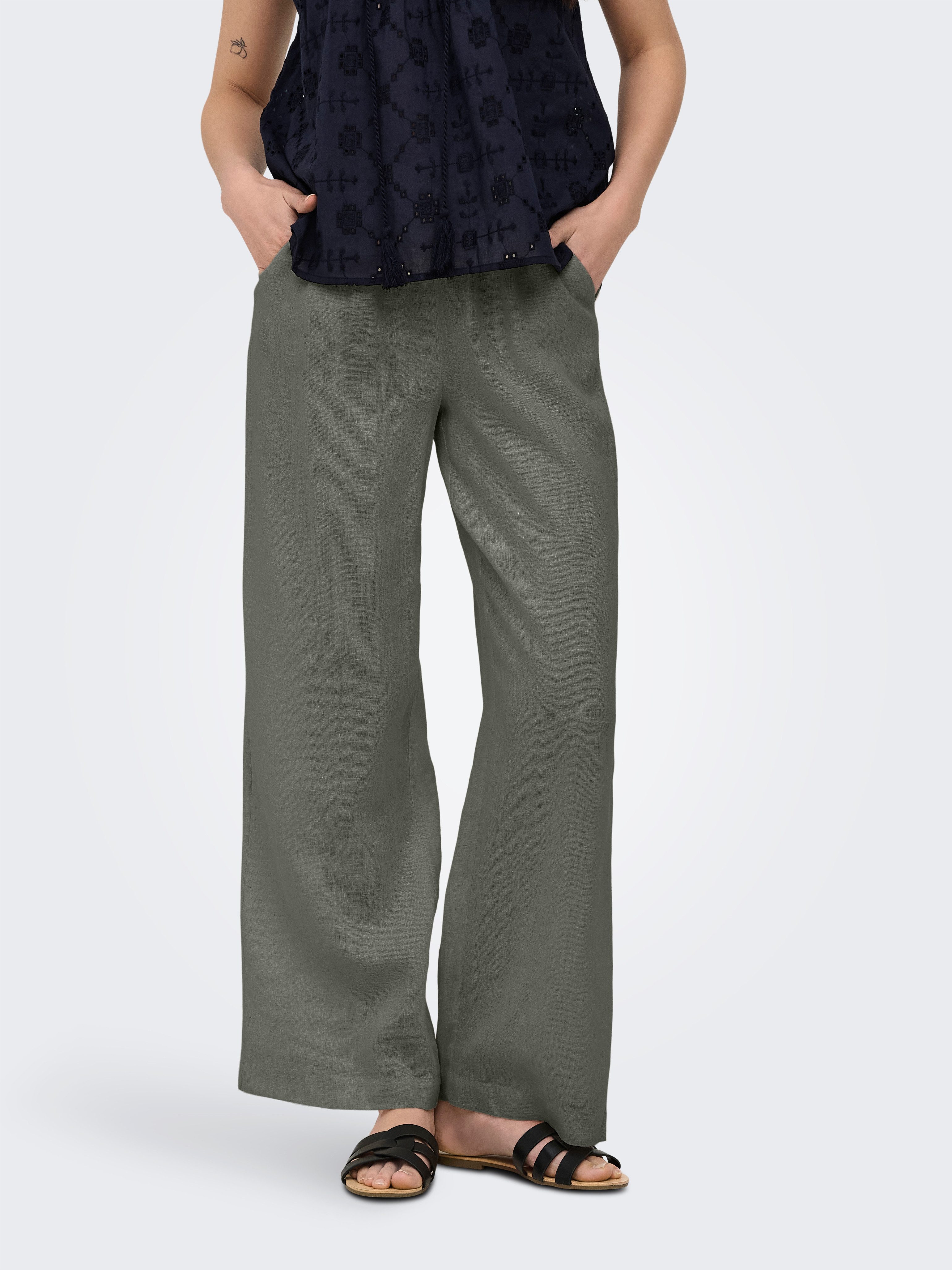 ONLY Schlupfhose ONLBRUXELLES MW LIN BL TIE PANT PNT NOOS Sommerhose mit Leinen