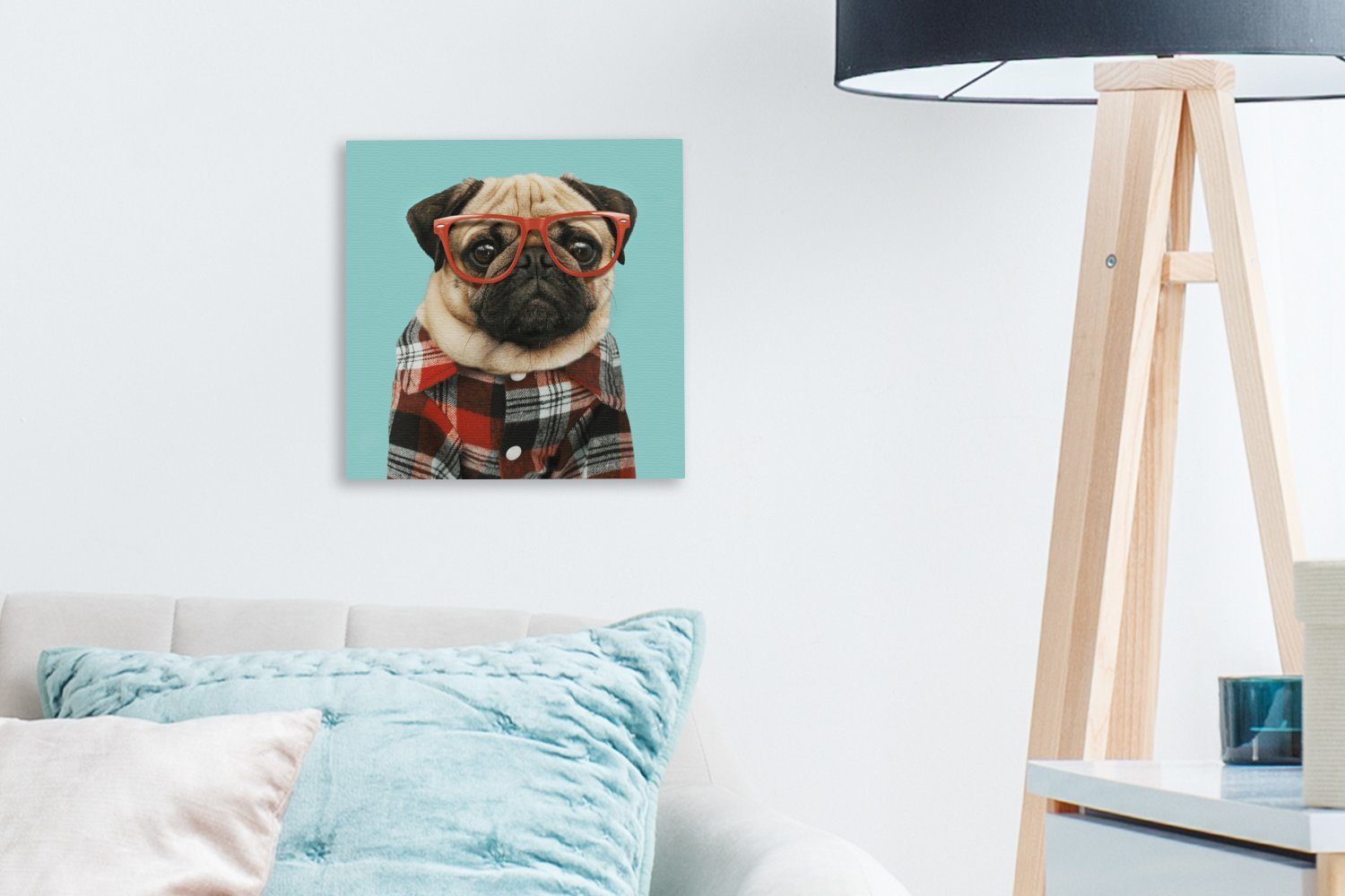 - Schlafzimmer St), für OneMillionCanvasses® - Wohnzimmer Bilder Brille Leinwand Hipster Leinwandbild Hund - Bluse, (1