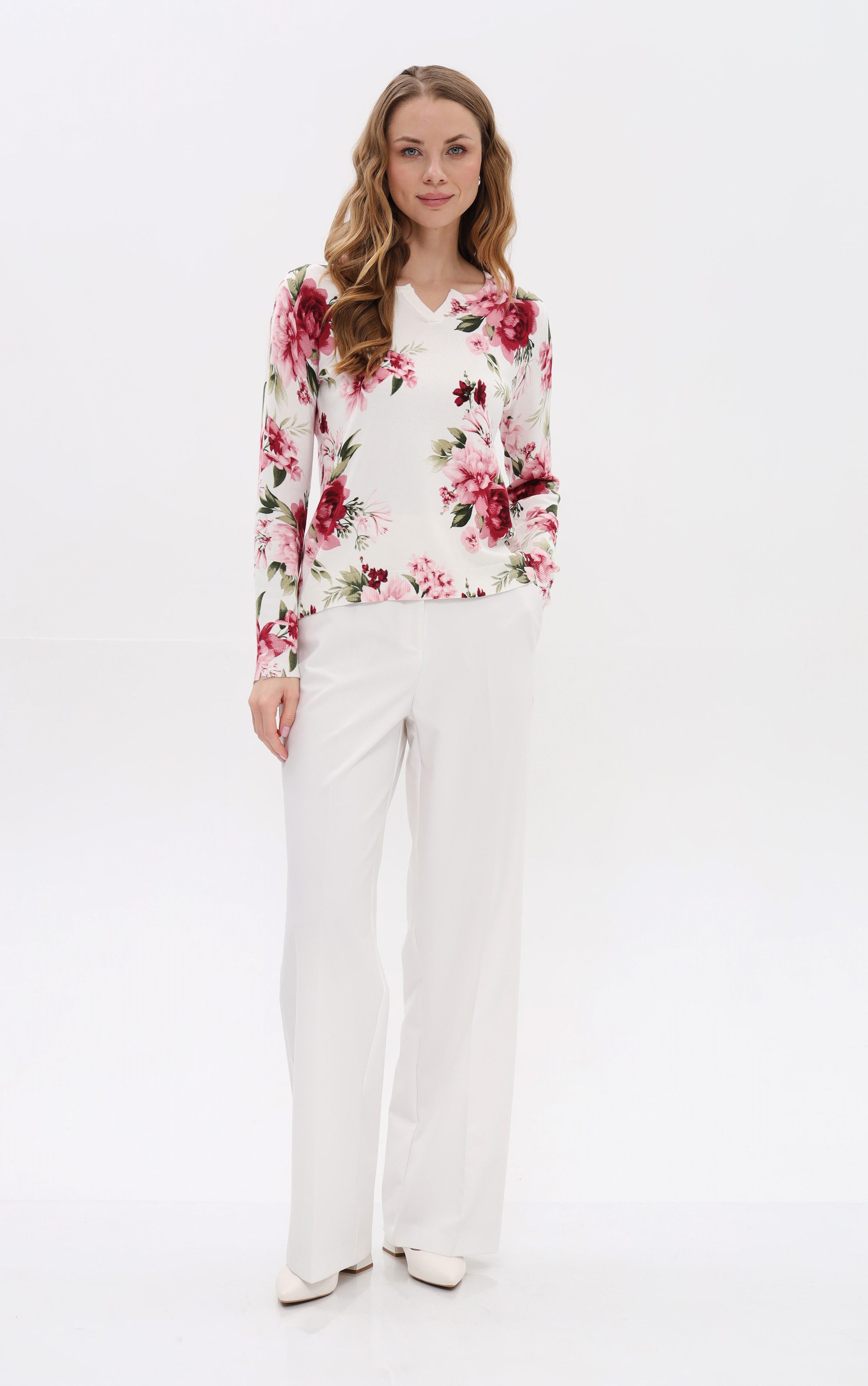 Passioni Strickpullover mit Blumenprint