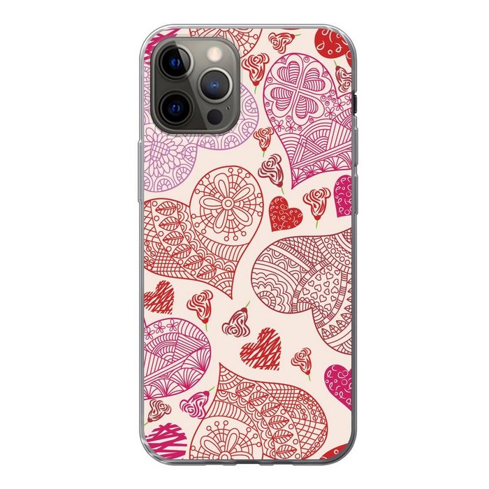 MuchoWow Handyhülle Eine Illustration mit rosa und roten Herzen Handyhülle Apple iPhone 13 Pro Smartphone-Bumper Print Handy