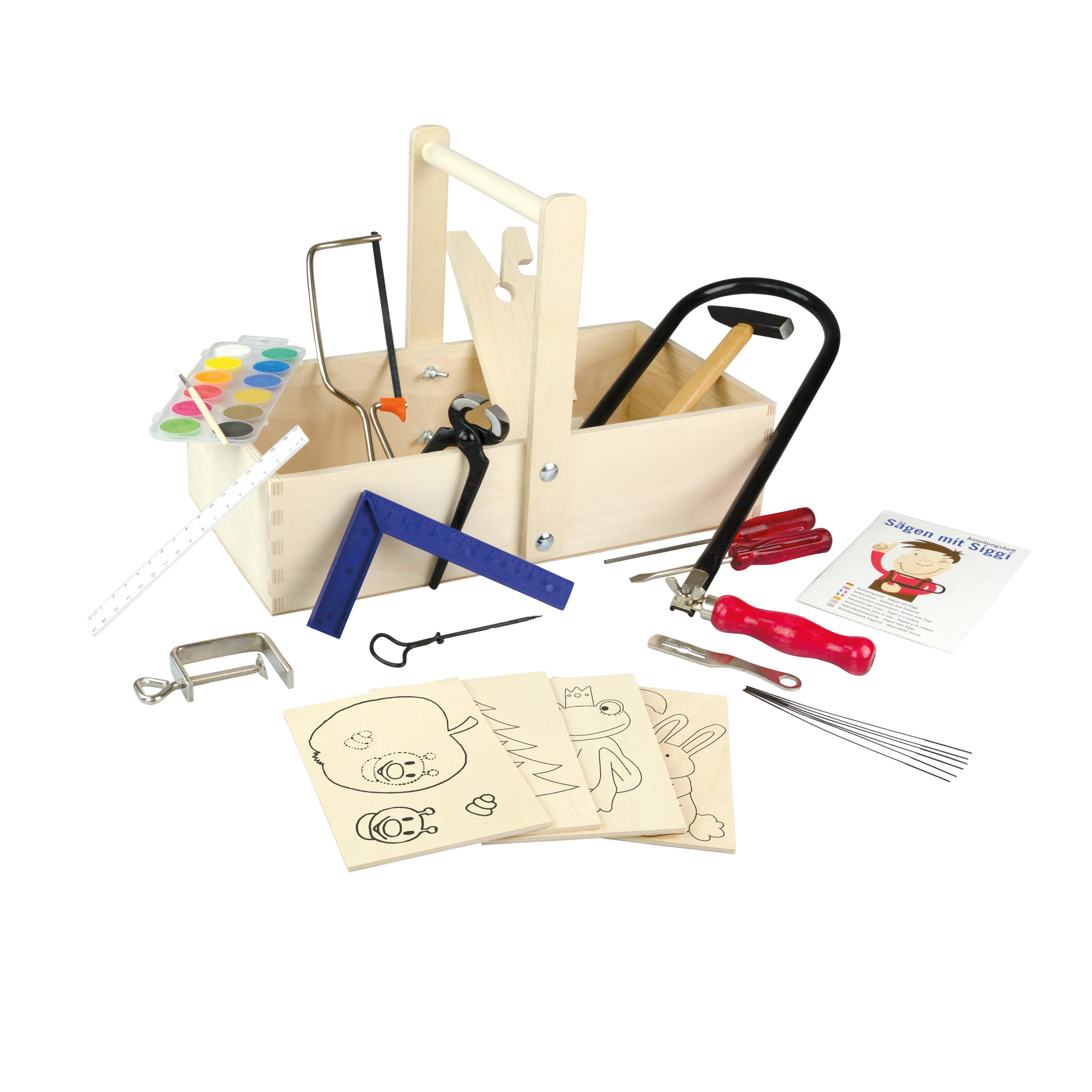 Pebaro Kinder-Werkzeug-Set Laubsäge-Schreinerkiste mit Arbeitstisch und Farbe, 432S