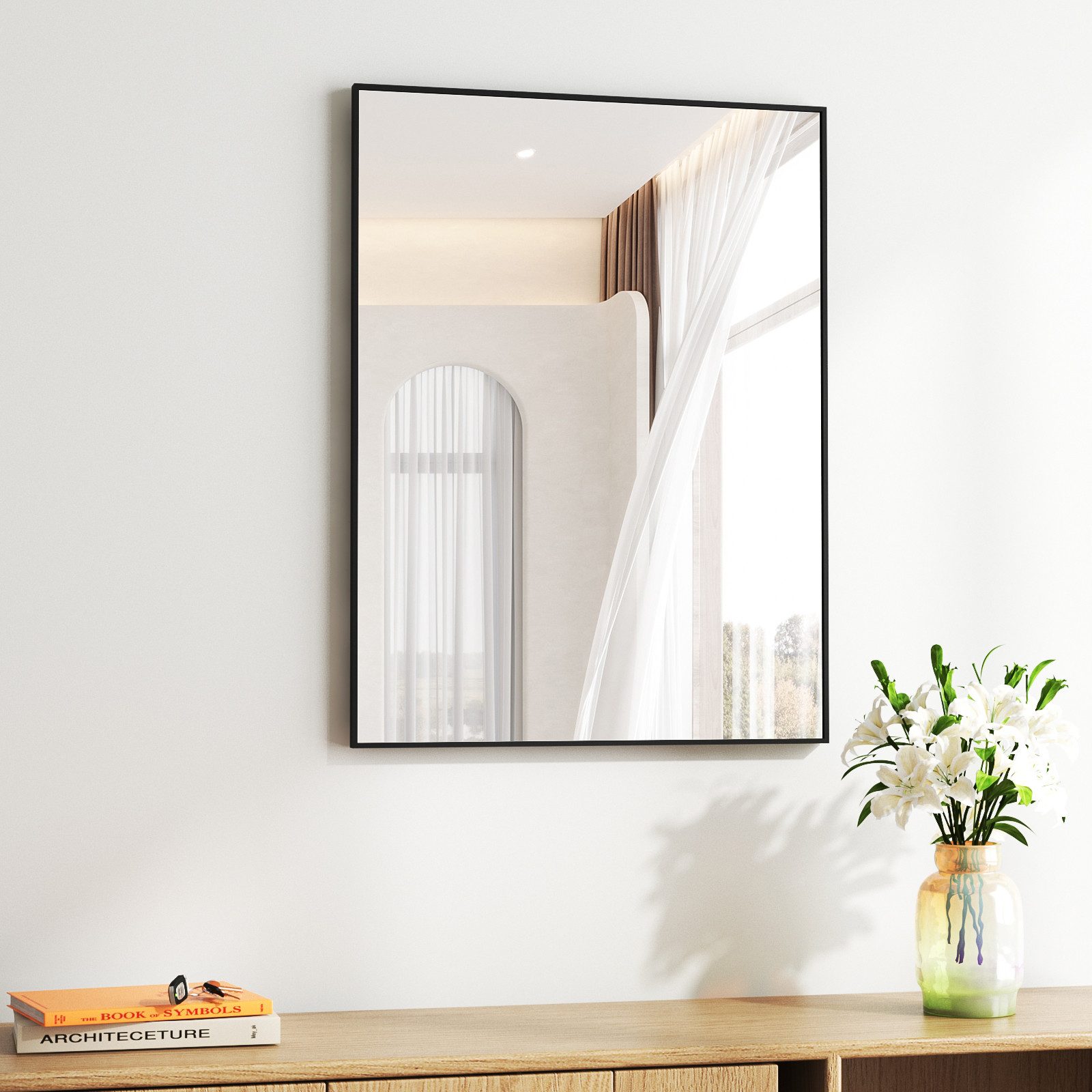 Hopibath Wandspiegel klein 40x60 eckig Schwarz mit Alurahmen (Flurspiegel Badspiegel, 5mm HD Glas), Spiegel, für Bad, Flur, Wohnzimmer, Schlafzimmer