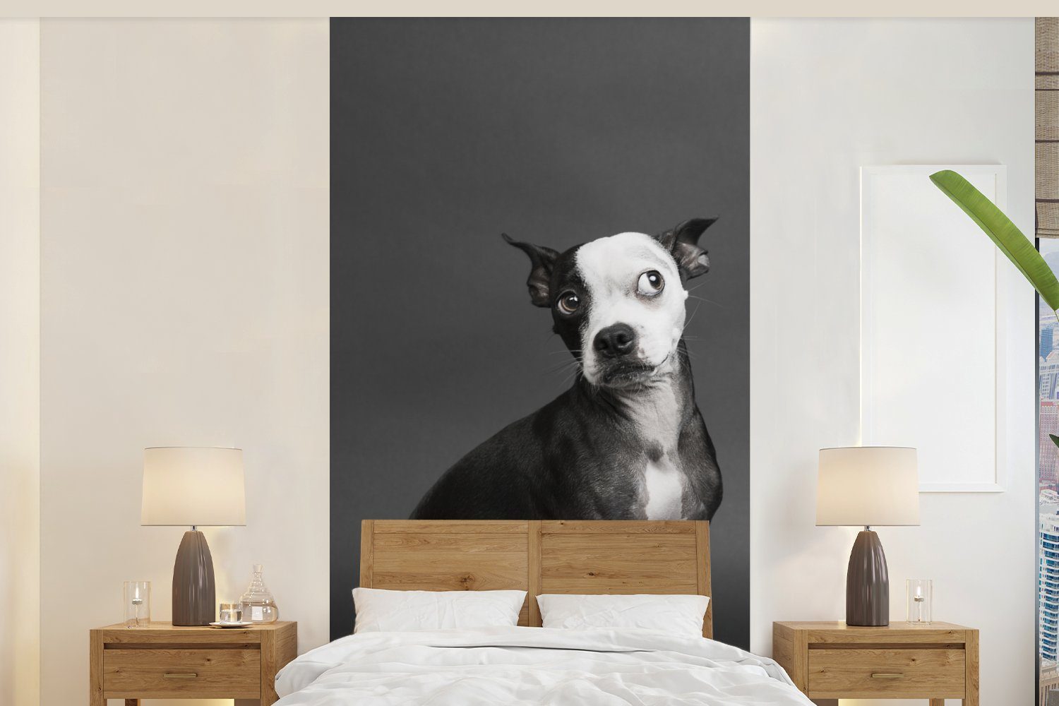 MuchoWow Fototapete Hund - Spot - Porträt, Matt, bedruckt, (2 St), Vliestapete für Wohnzimmer Schlafzimmer Küche, Fototapete