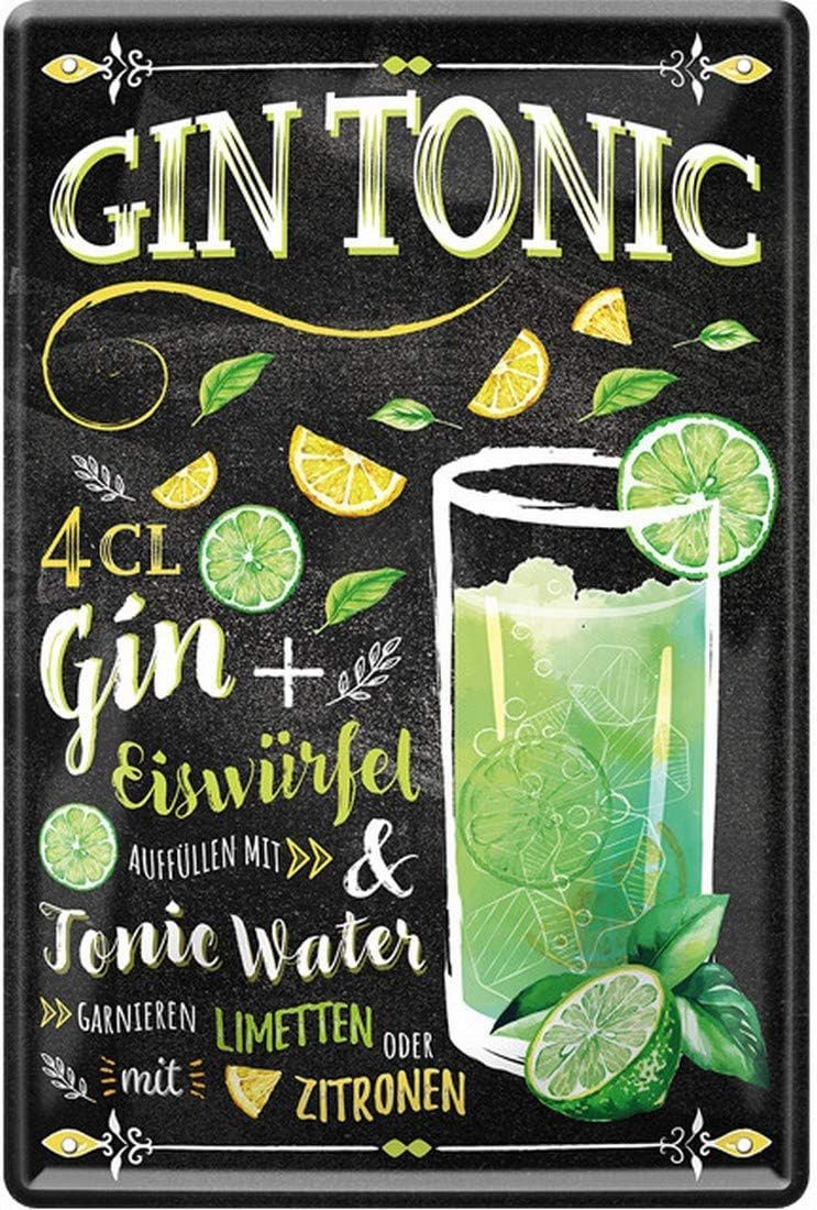 WOGEKA ART Metallbild Gin Tonic - Cocktail Rezept - 20 x 30 cm Retro Blechs günstig online kaufen