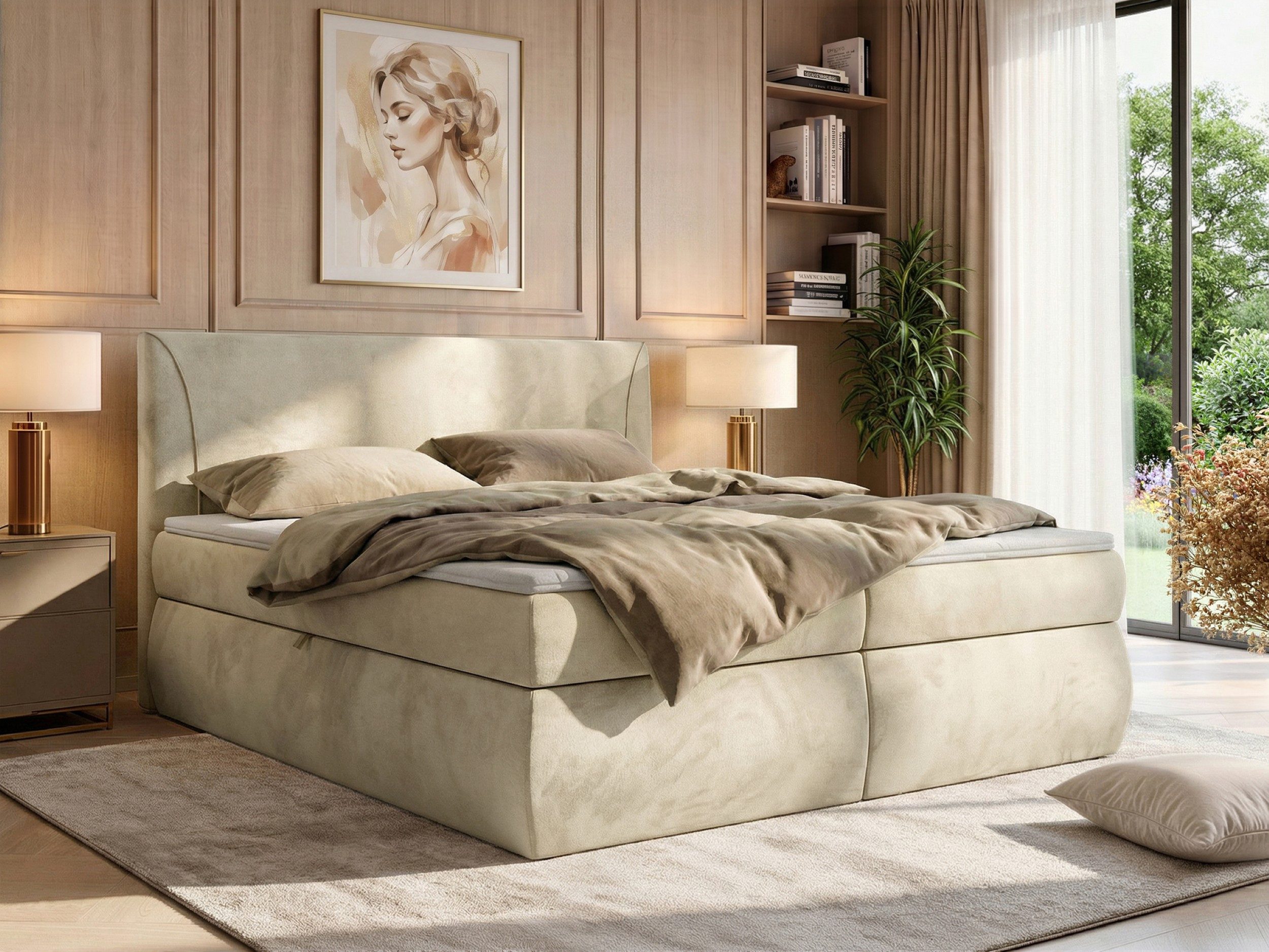 MKS MÖBEL Boxspringbett TARENZA (Set, Doppelbett, Gepolstertes Kopfteil, Schaum Topper), inkl. Bettkasten und Topper, Bonell-Federn