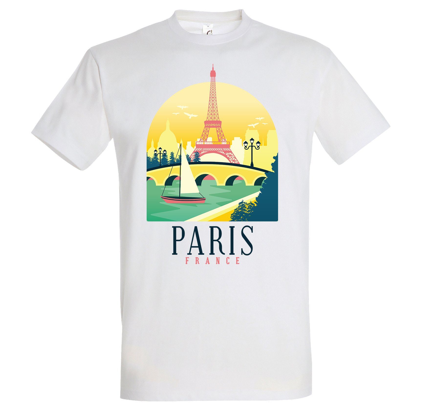 Paris T-Shirt Frankreich Shirt Youth modischem mit Herren Designz Frontprint Weiß