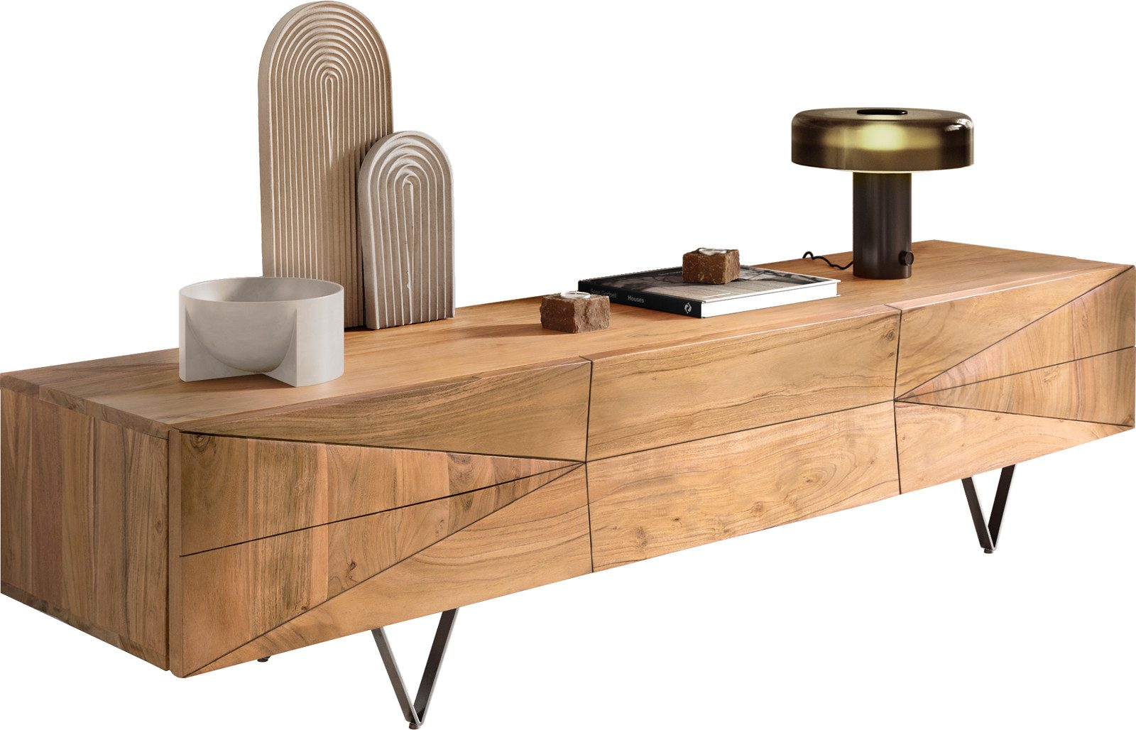 DELIFE Lowboard Wyatt, Akazie Natur 175 cm 2 Türen 1 Klappe Designer Lowboa günstig online kaufen