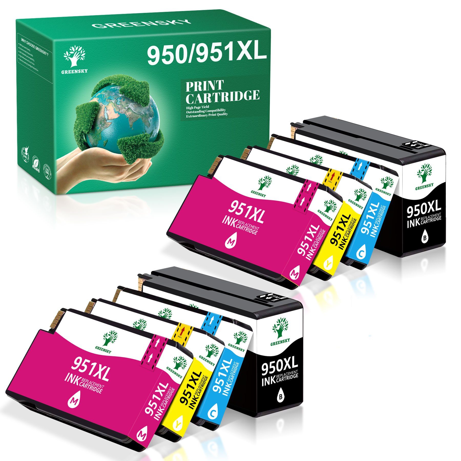 Multipack 950 8625 Magenta/2x 8620 XL 8610 (Officejet Schwarz/2x 8630 für 8600 2x Drucker) Cyan/2x Gelb Greensky 8616 HP 8640 Tintenpatrone 8100 951XL 271dw 276dw Pro ersetzt 8110 8660, 251dw 8615