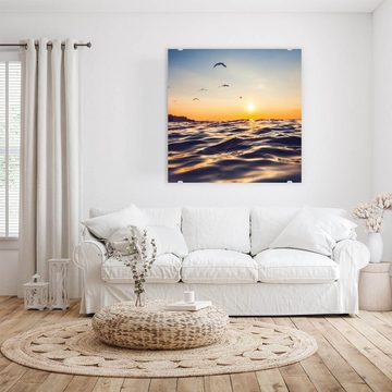 Primedeco Glasbild Wandbild Quadratisch Sonnenaufgang auf dem Meer mit Aufhängung, Natur