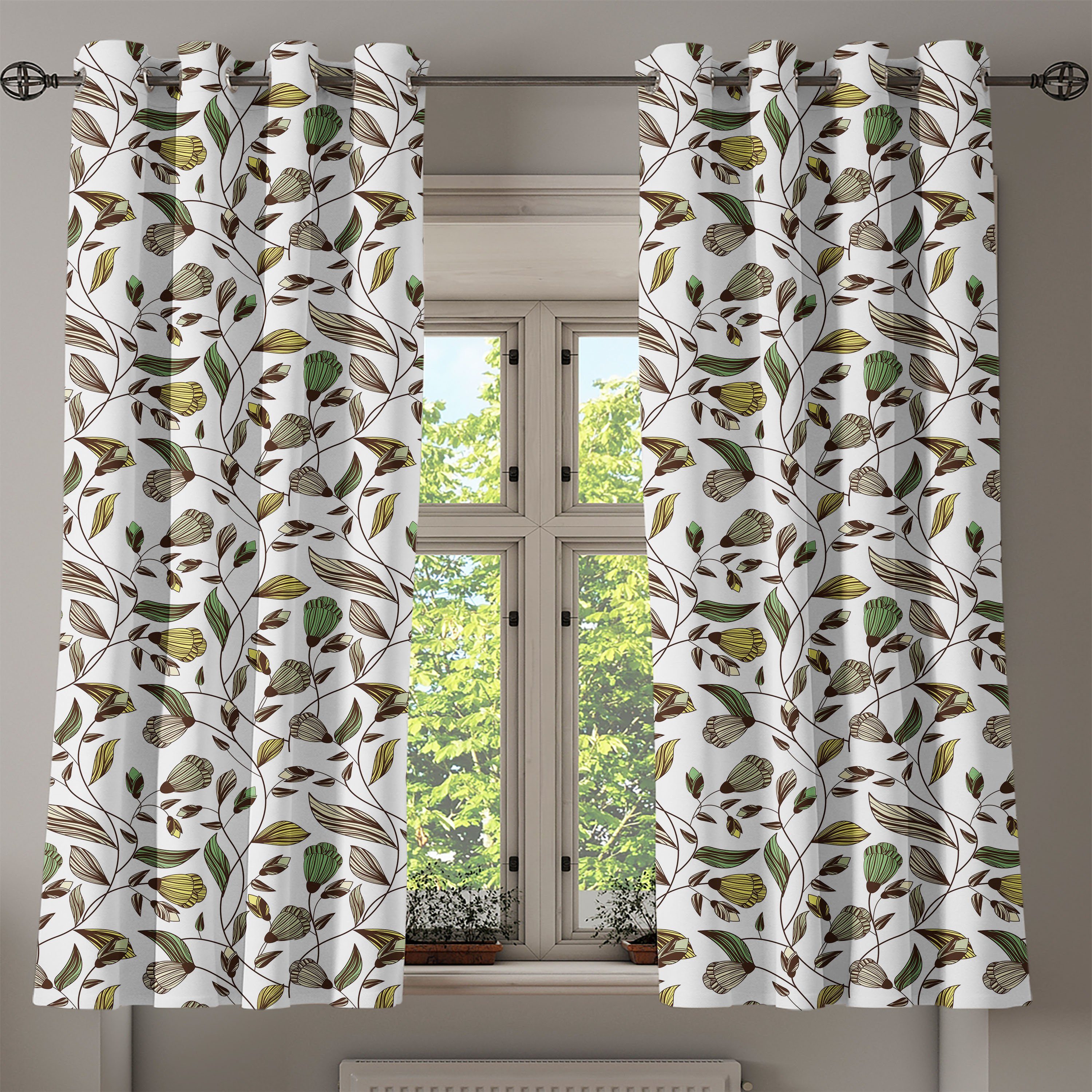 Gardine Dekorative 2-Panel-Fenstervorhänge für Schlafzimmer Abakuhaus, Design Autumn Blumen Wohnzimmer, Nature