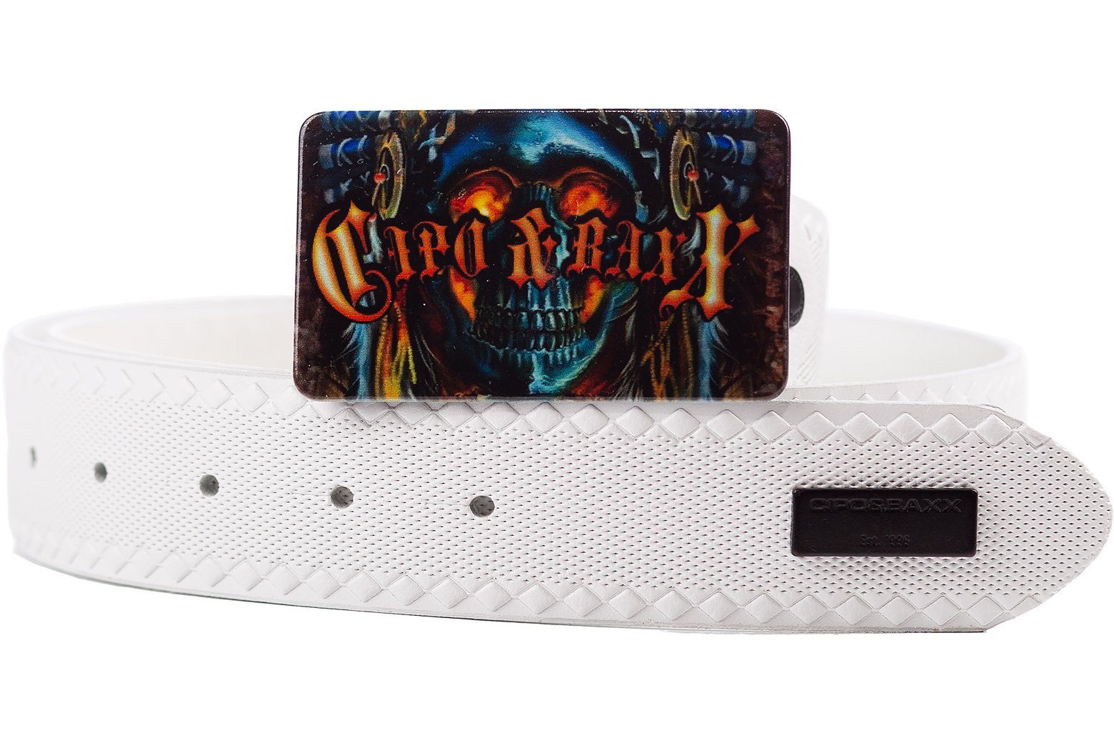 Cipo & Baxx Ledergürtel Ремни BA-CG205 (1-St) mit bunter Totenkopfschnalle und Rautenmuster