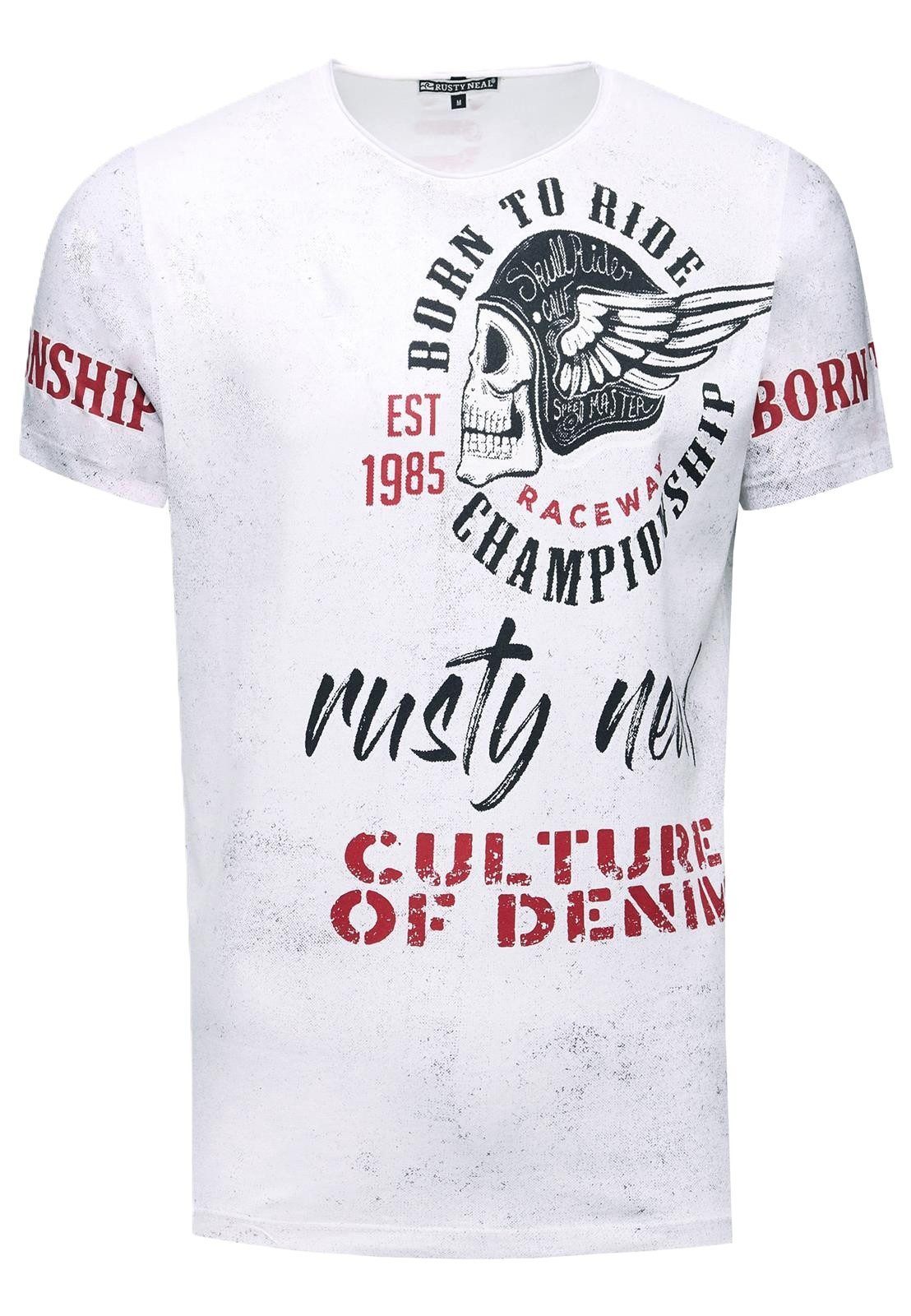 Rusty Neal T-Shirt Reverse Oil Wash mit Front & Backprint Vintage Bikerwear