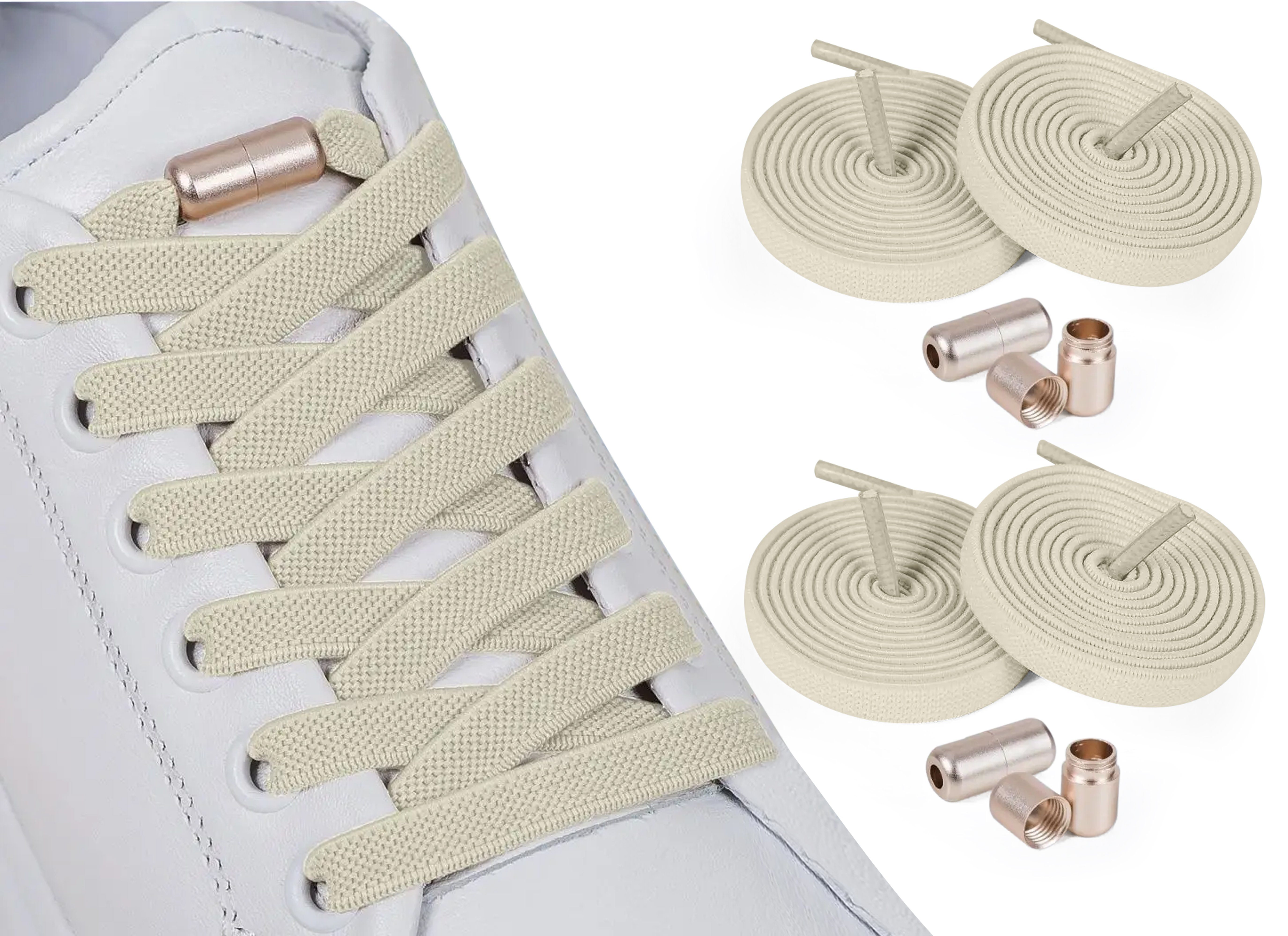 ELANOX Schnürsenkel 4 Stück 8 mm BREIT elastische Schnürsenkel mit Mettalkapseln