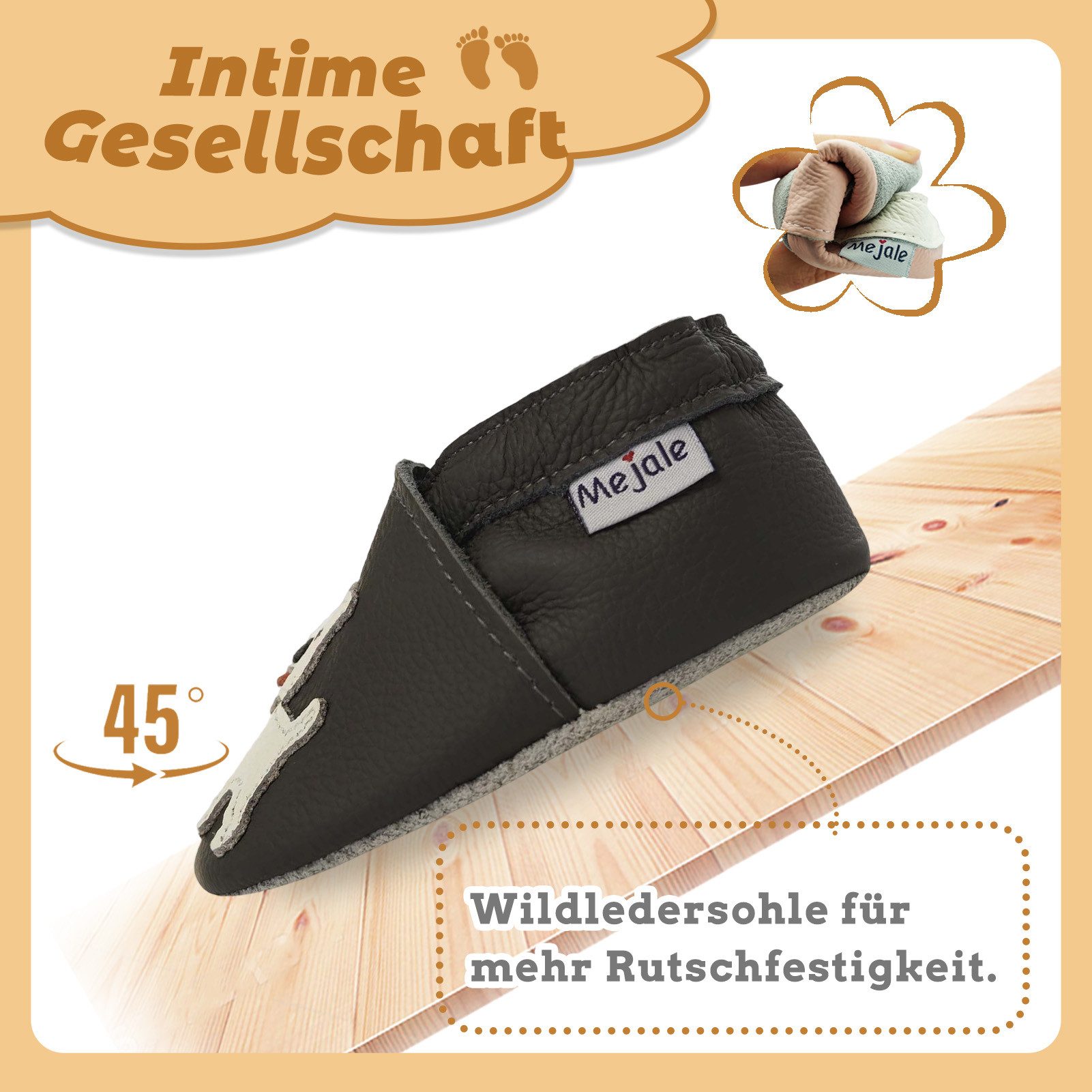 Mejale Mejale 18-19EU Baby Krabbelschuhe Leder Lauflernschuhe Rutschfest Krabbelschuh