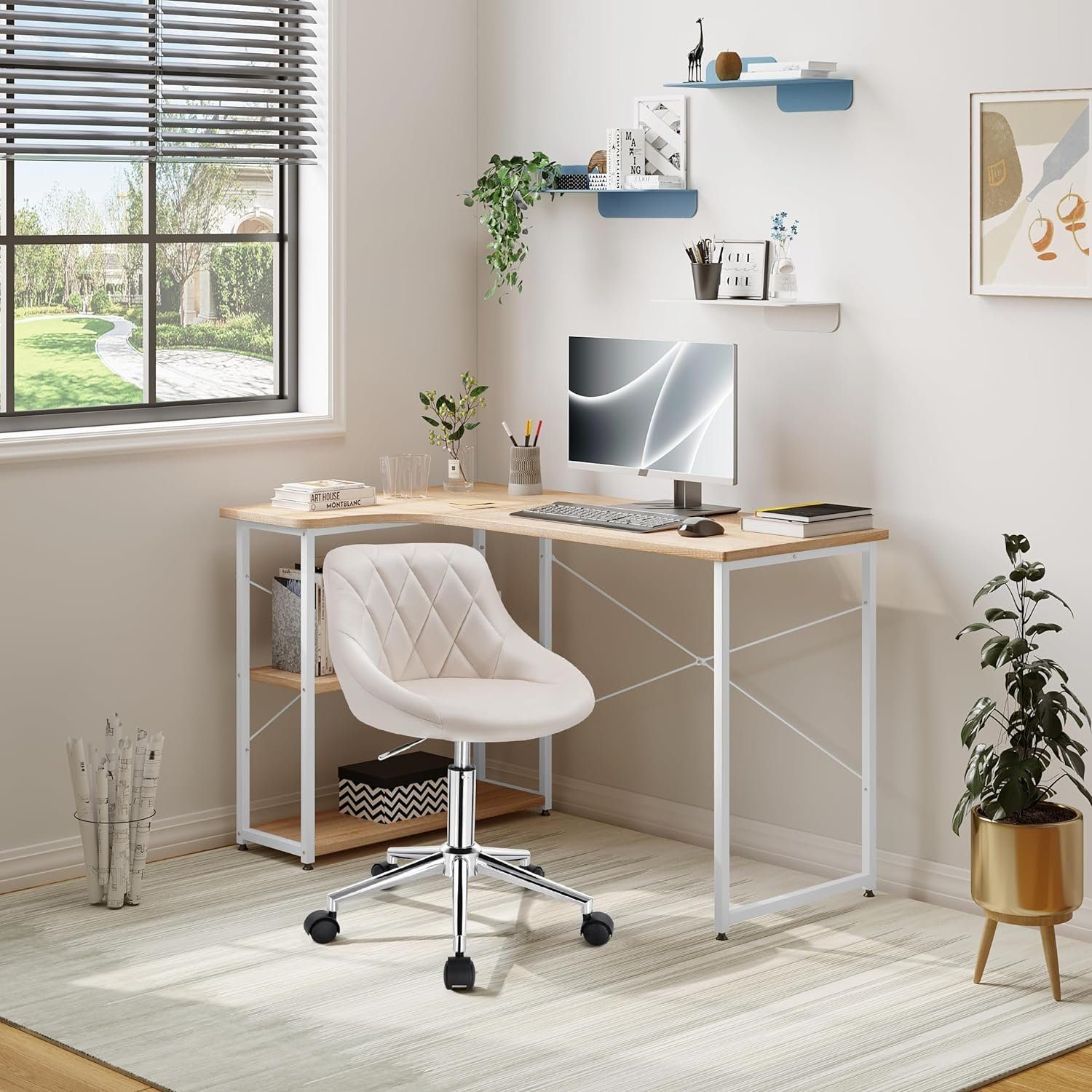 EUGAD Schreibtischstuhl (1 St), Bürohocker mit Rollen, Samt, höhenverstellb günstig online kaufen