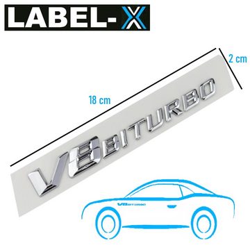MAVURA Aufkleber LABEL-X V8 Biturbo Schriftzug 3D Emblem Chrom Logo, G63 S63 SL63 CL63 C63 CLS63 AMG Mercedes