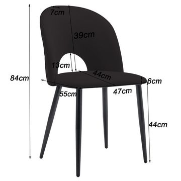 SeedWave Esszimmerstuhl Gepolsterte Stühle mit Rückenlehne und verstellbaren Füßen, Rautenmuster, Metallrahmen, Samt Esszimmerstühle 4er Set