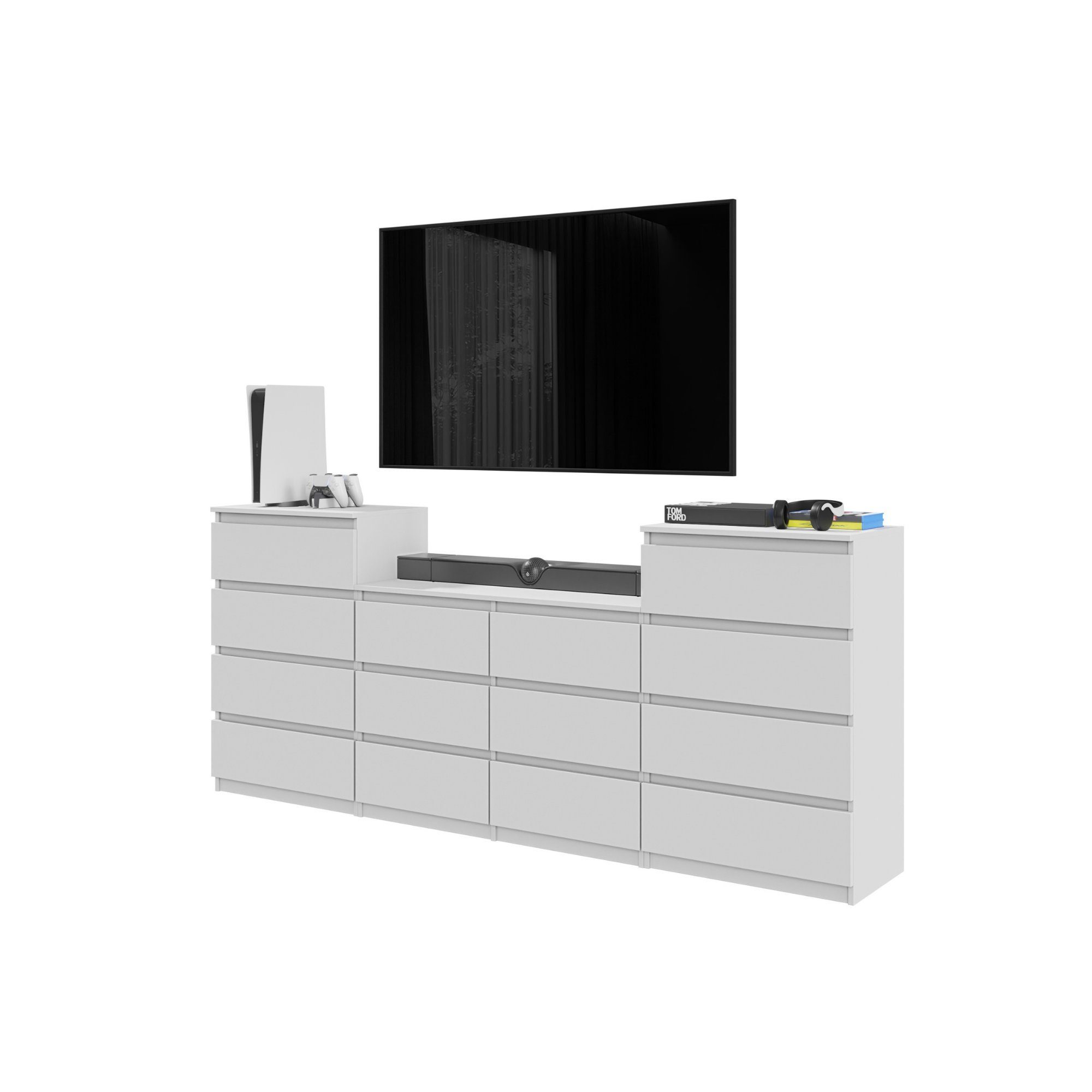 Furnica Kommode GABRIEL 4+6+4 Schubladen-Weiß Matt H92cm B220cm T33cm