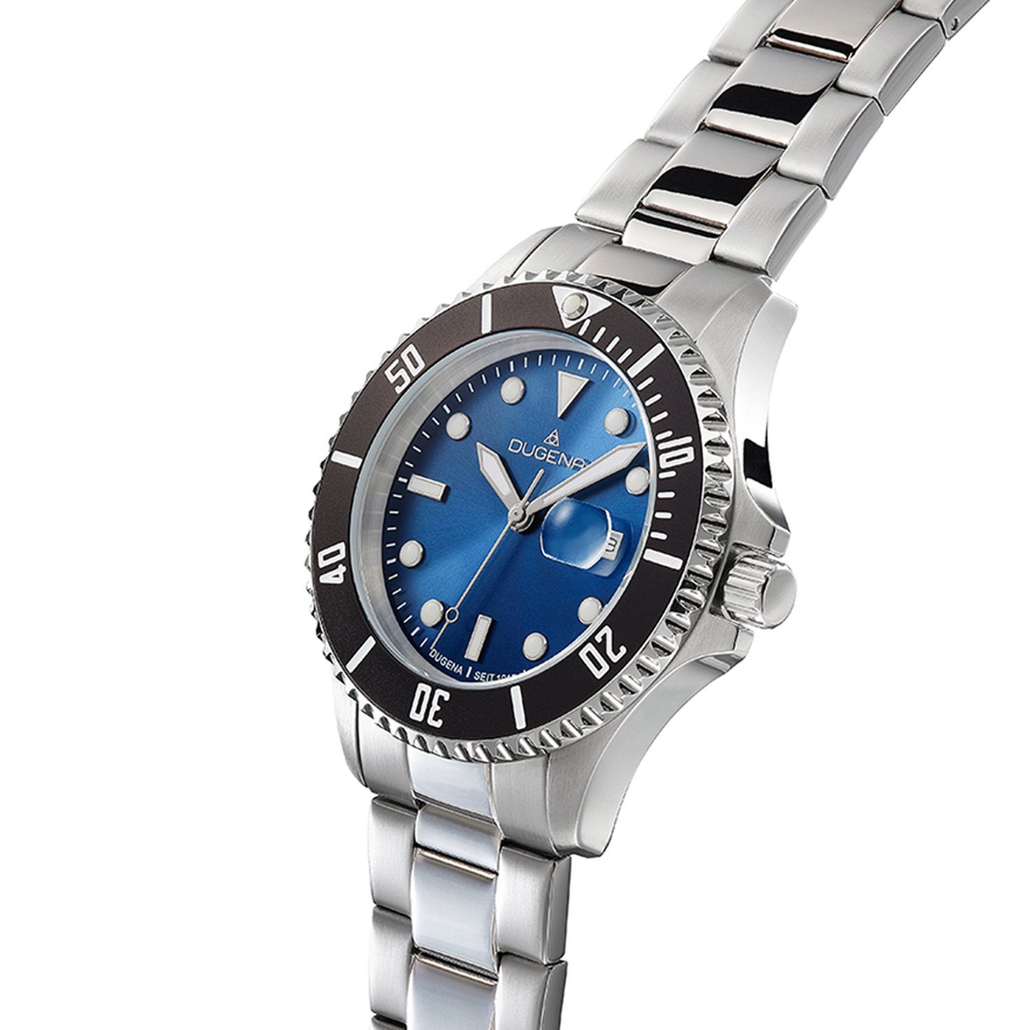 Dugena Quarzuhr Herrenuhr 4461075 Diver XL, Quarz, blaues Zifferblatt, Edelstahl, Mineralglas