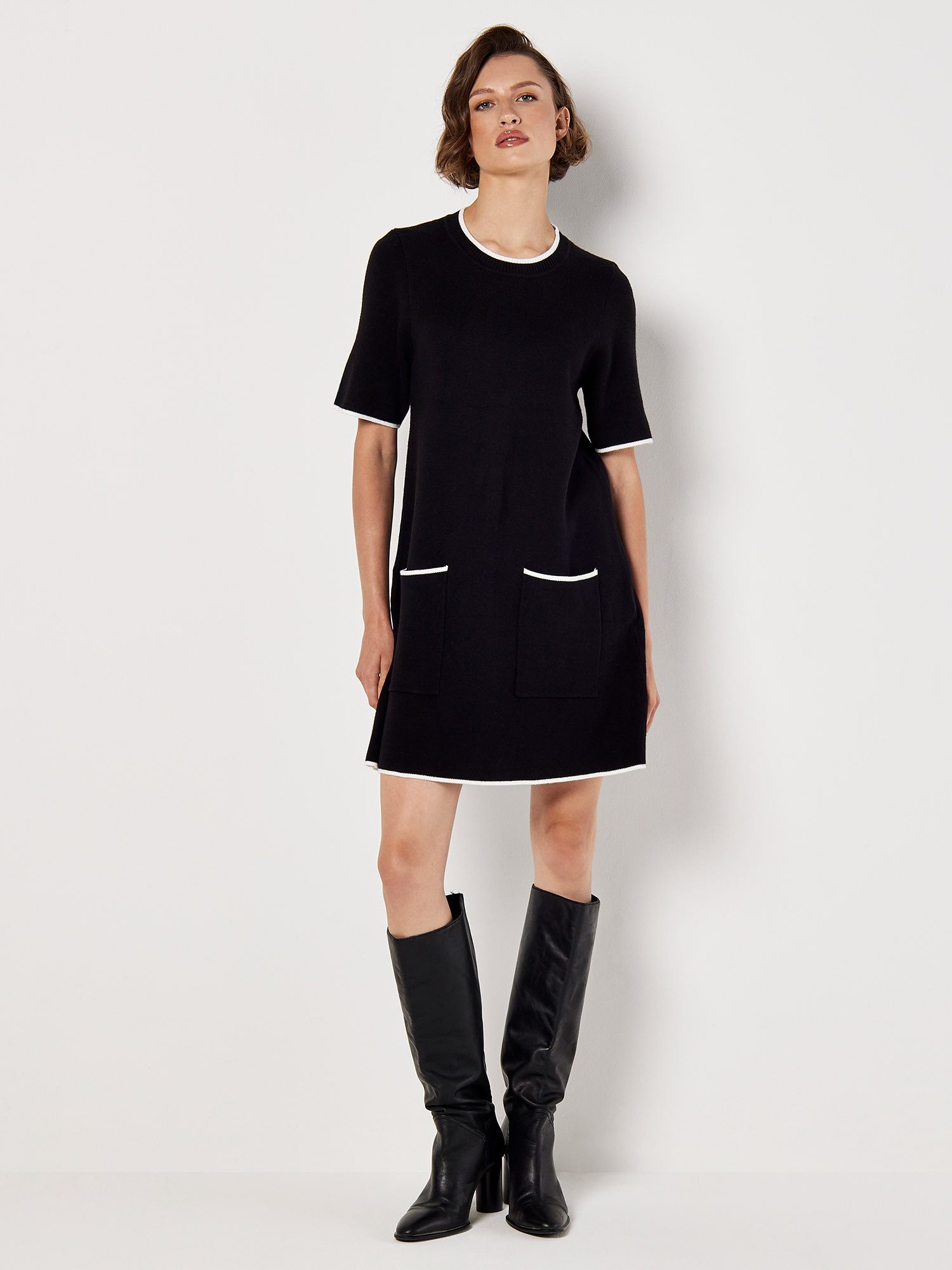 Apricot Strickkleid Minikleid mit kontrastierten Paspeln günstig online kaufen