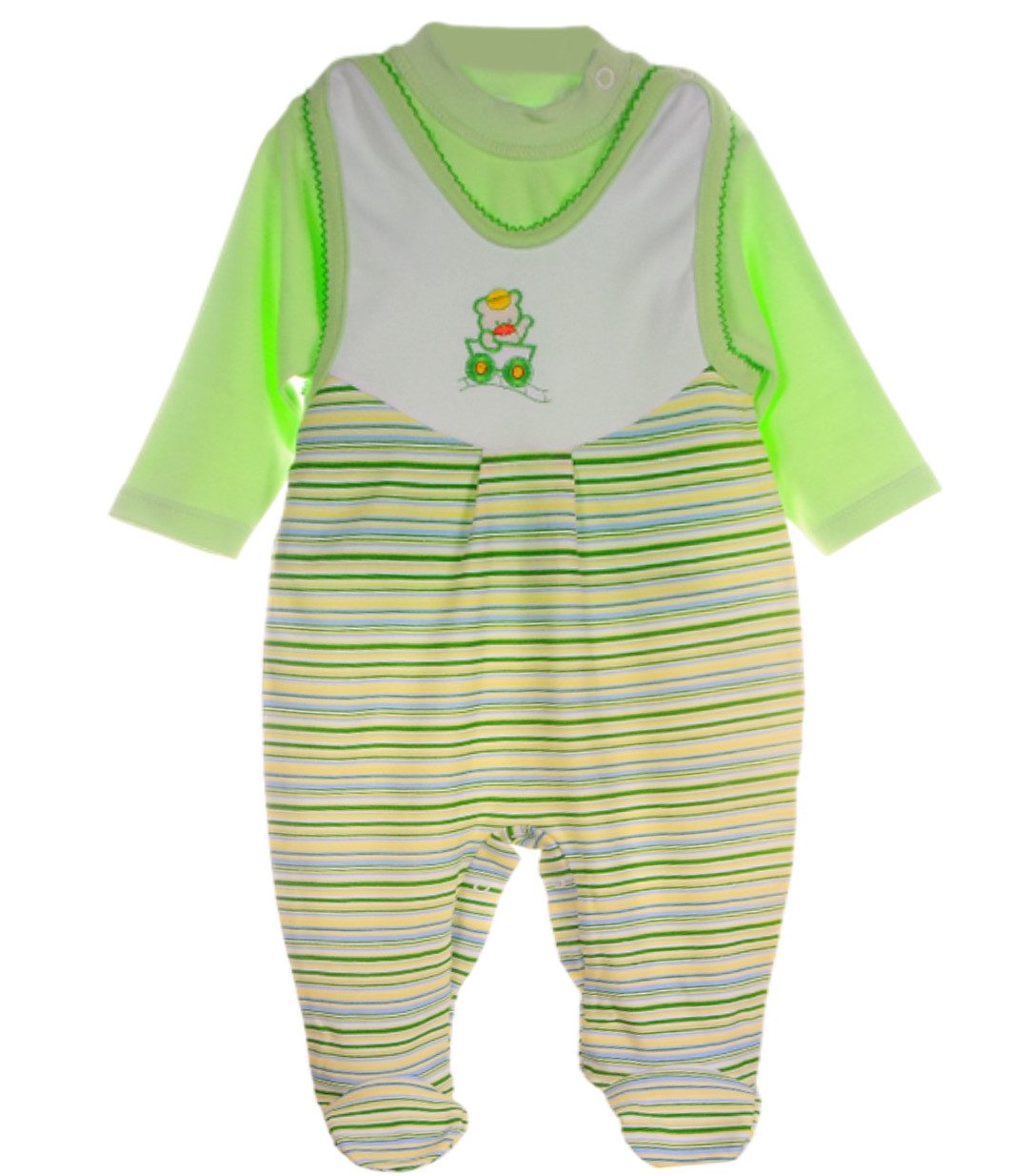 Strampler Baby Strampler und Langarmshirt in grün gestreift neutral