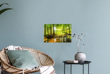 MuchoWow Wandsticker Wald - Landschaft - Wasser - Bäume - Sonne - Grün - Natur (1 St), Wandaufkleber, Wandtattoo, Selbstklebend, Wohnzimmer, Schlafzimmer