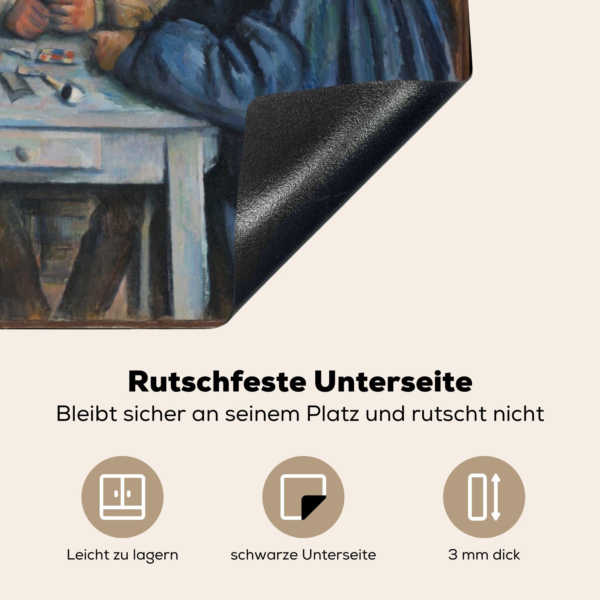 Ceranfeldabdeckung Paul 60x52 tlg), Gemälde Arbeitsfläche MuchoWow Kartenspieler Mobile von nutzbar, (1 Herdblende-/Abdeckplatte Die Vinyl, cm, Cézanne, -
