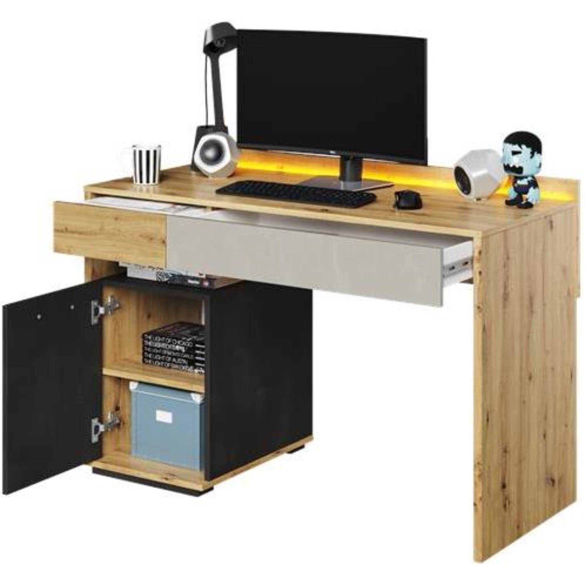Schubladen, Holz mit Schreibtisch, (inkl. Computertisch Arbeitzimmer Schrank 2 Qubic cm modern Regale), Drehtür, Schreibtisch 120 für Beautysofa Stil,