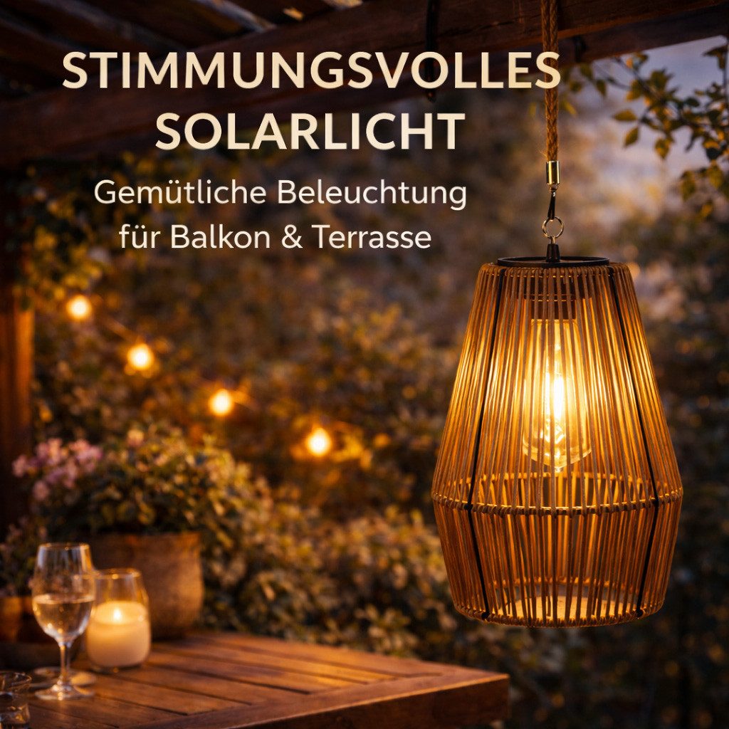 formano LED Laterne Solarlaterne Hängend IP44 Deko Gartenlaterne Flechtoptik warmweiß, LED fest integriert