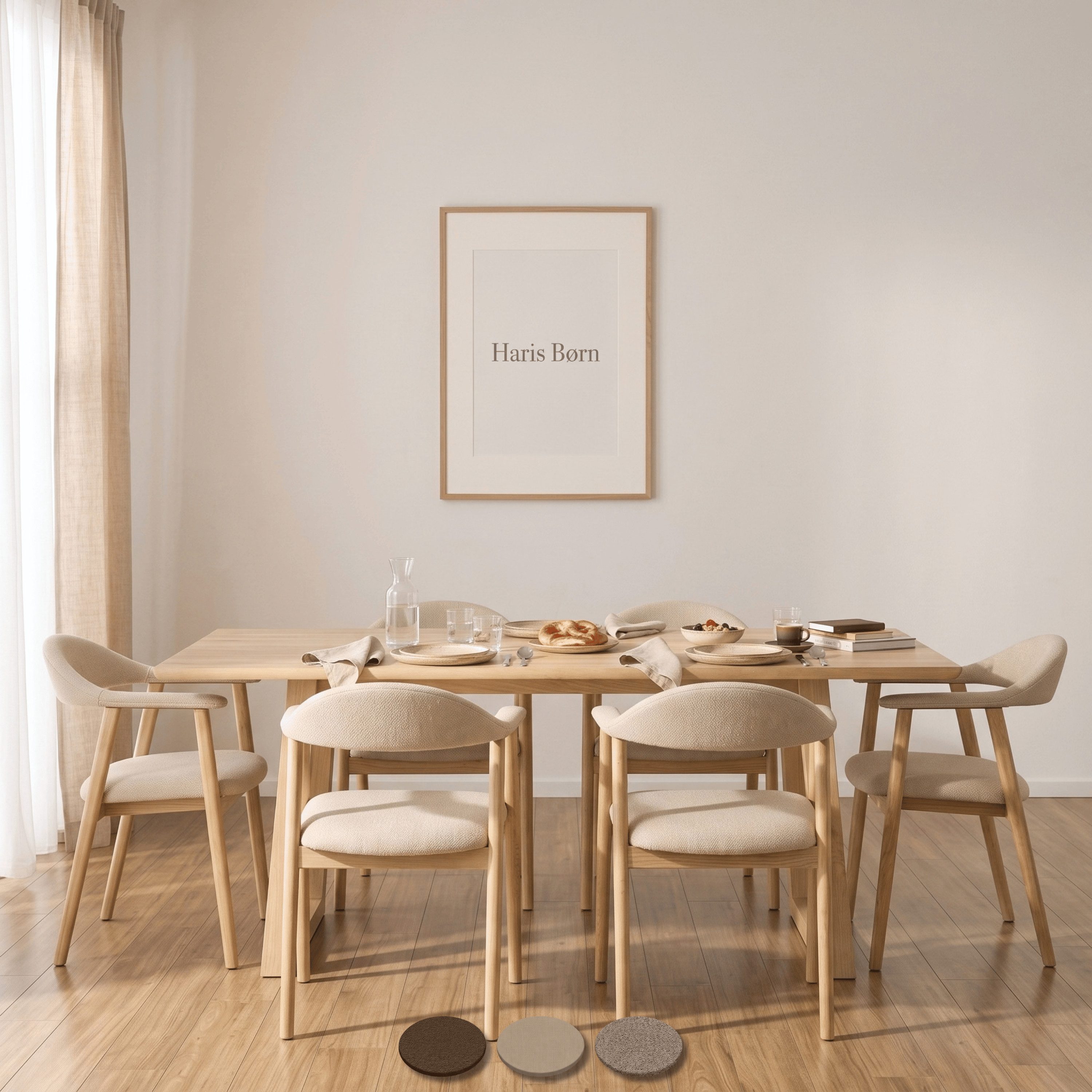 Haris Børn Esszimmerstuhl mit Armlehne (Massiv Eiche) - Polsterstühle für Esszimmer (Set, 6 St), Beige - Esszimmer Stühle & Esstisch Stühle - Moderner Polsterstuhl