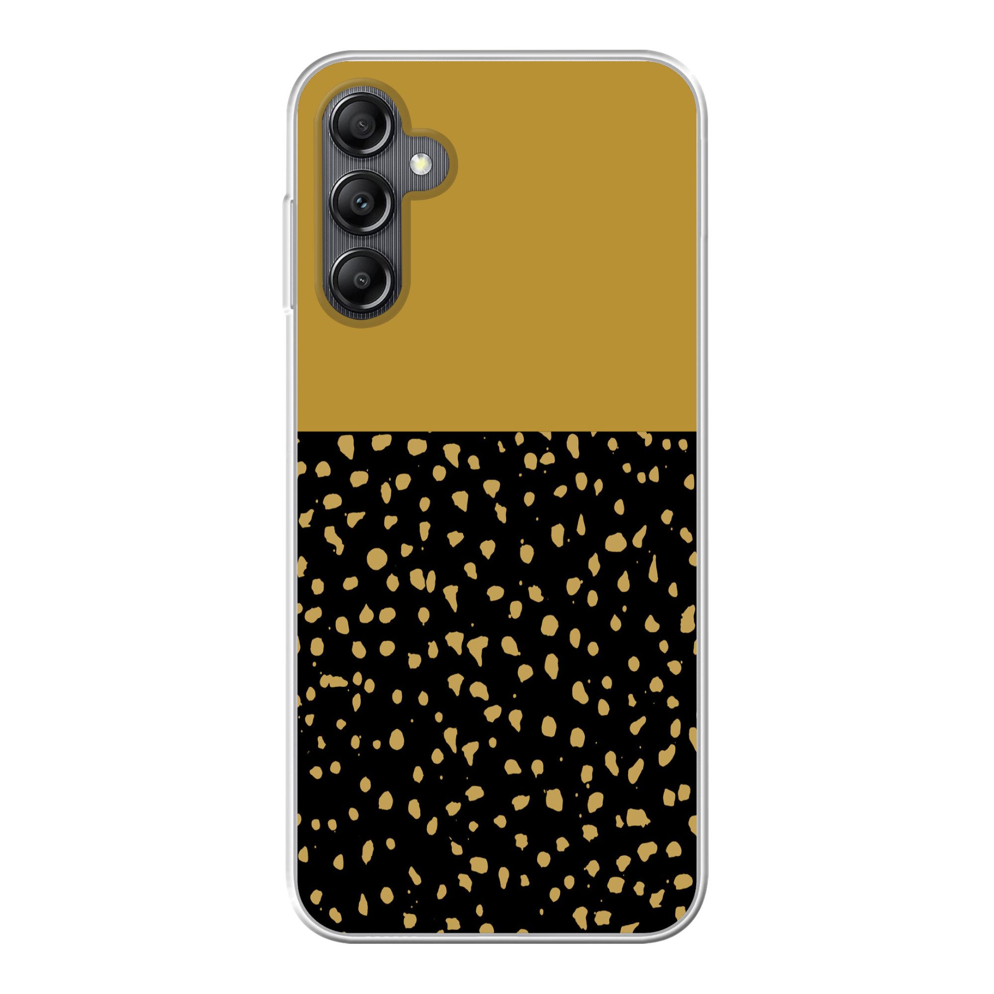 MuchoWow Handyhülle für Samsung Galaxy A14 5G Polka dots - Ockergelb - Schwarz, Smartphone-Bumper, Print, Handy Schutzhülle Dünn